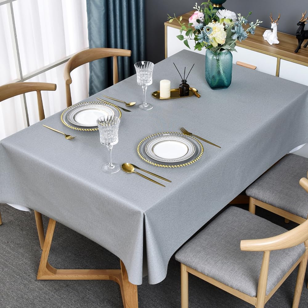 Trudelve Plastic Table Cloth Square Grey Vinyl Tablecloth Waterproof Wipeable Oilcloth Table Cloths For Parties Dining Table Cov