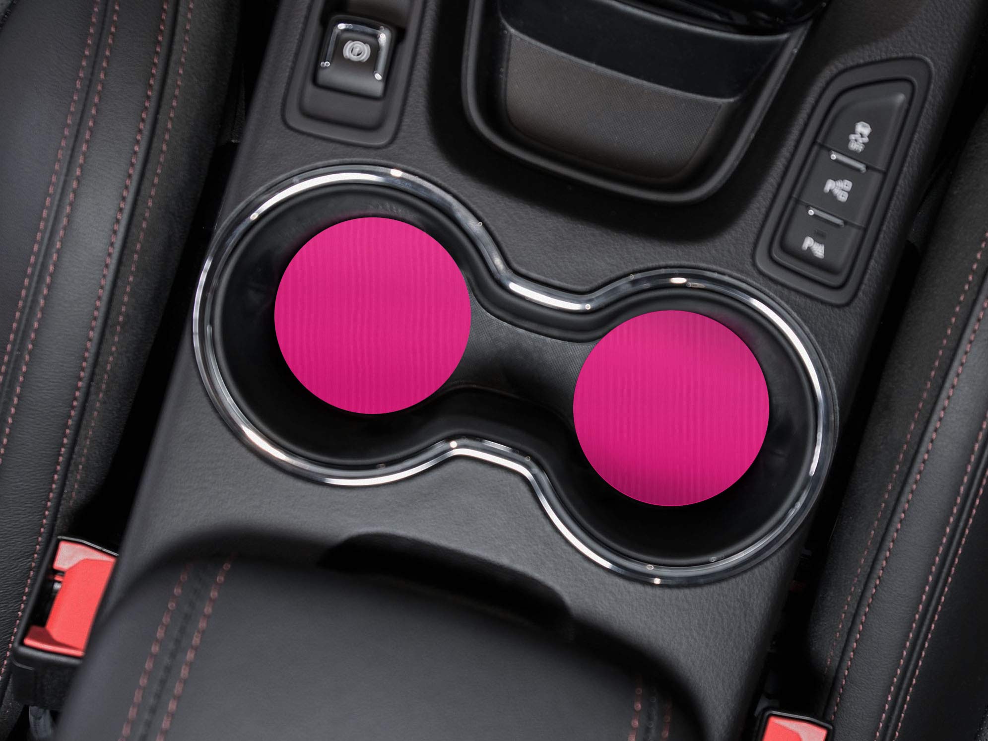 Caribou Coasters , Solid Hot Pink Design Absorbent Round Fabric Felt Neoprene Car Coasters For Drinks, 2Pcs Set
