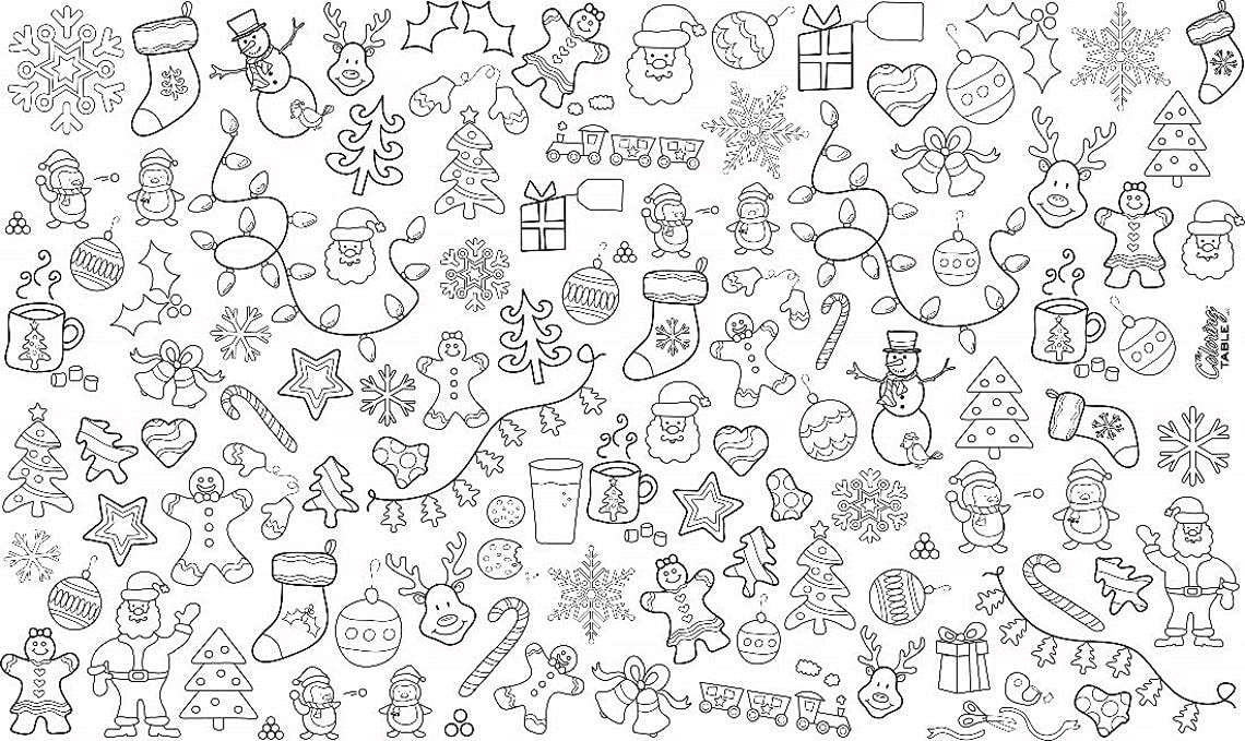 The Coloring Table - Holiday Design - Set Of 4 Placemats (14''X18'') - Fabric Coloring Placemats - Colorable Designs - Washable