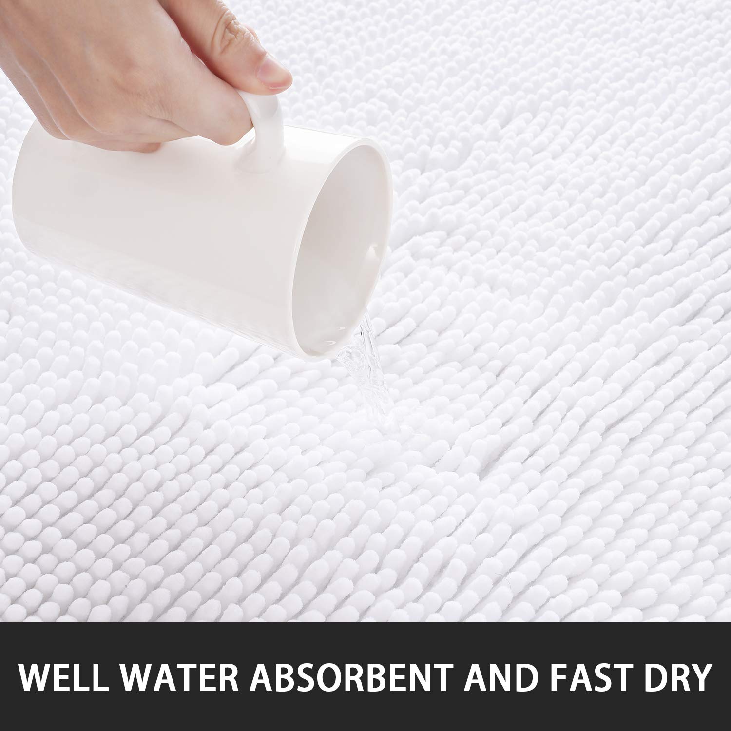Noahas White Long Bathroom Rugs Runner 24''x60'' Absorbent Bath Mats for Bathroom Non-Slip Washable Carpet Soft Plush Chenille Shower Mats for Bathroom Shaggy Durable Bath Rugs with Rubber Backing