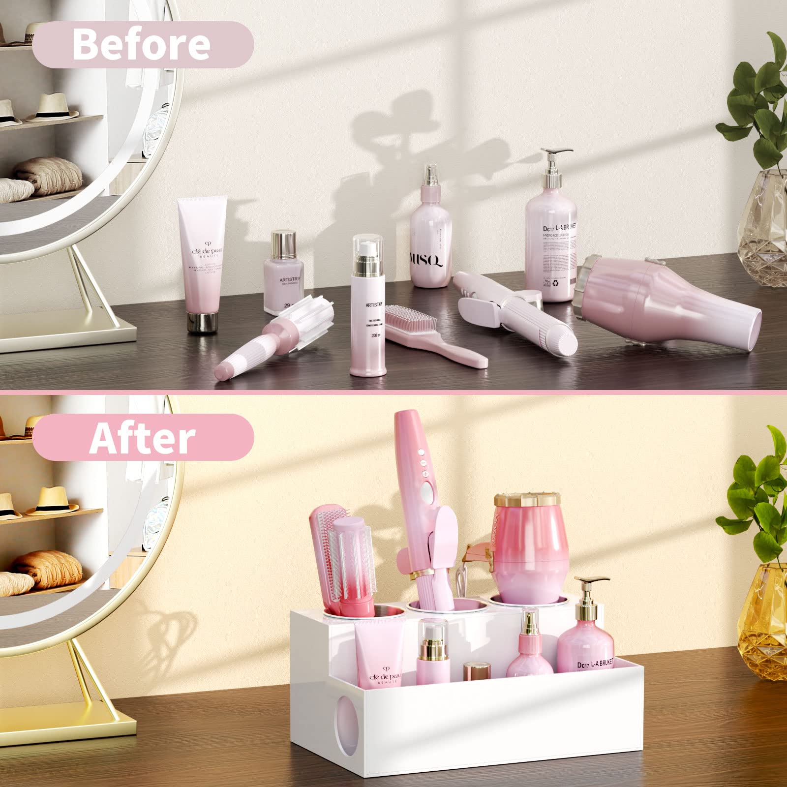 Niubee Acrylic Hair Styling Tool Organizer And Holder - Bathroom Countertop Storage For Blow Dryers, Accessories, Makeup, And To