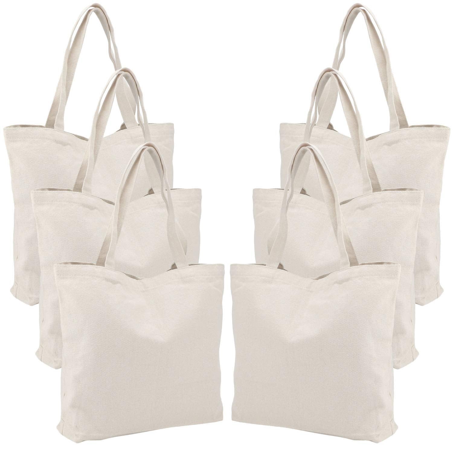 Segarty Canvas Tote Bag, 6 Pack Cotton Heavy Duty Handy Reusable Washable Grocery Shopping Cart Trolley Bags Folding Economical