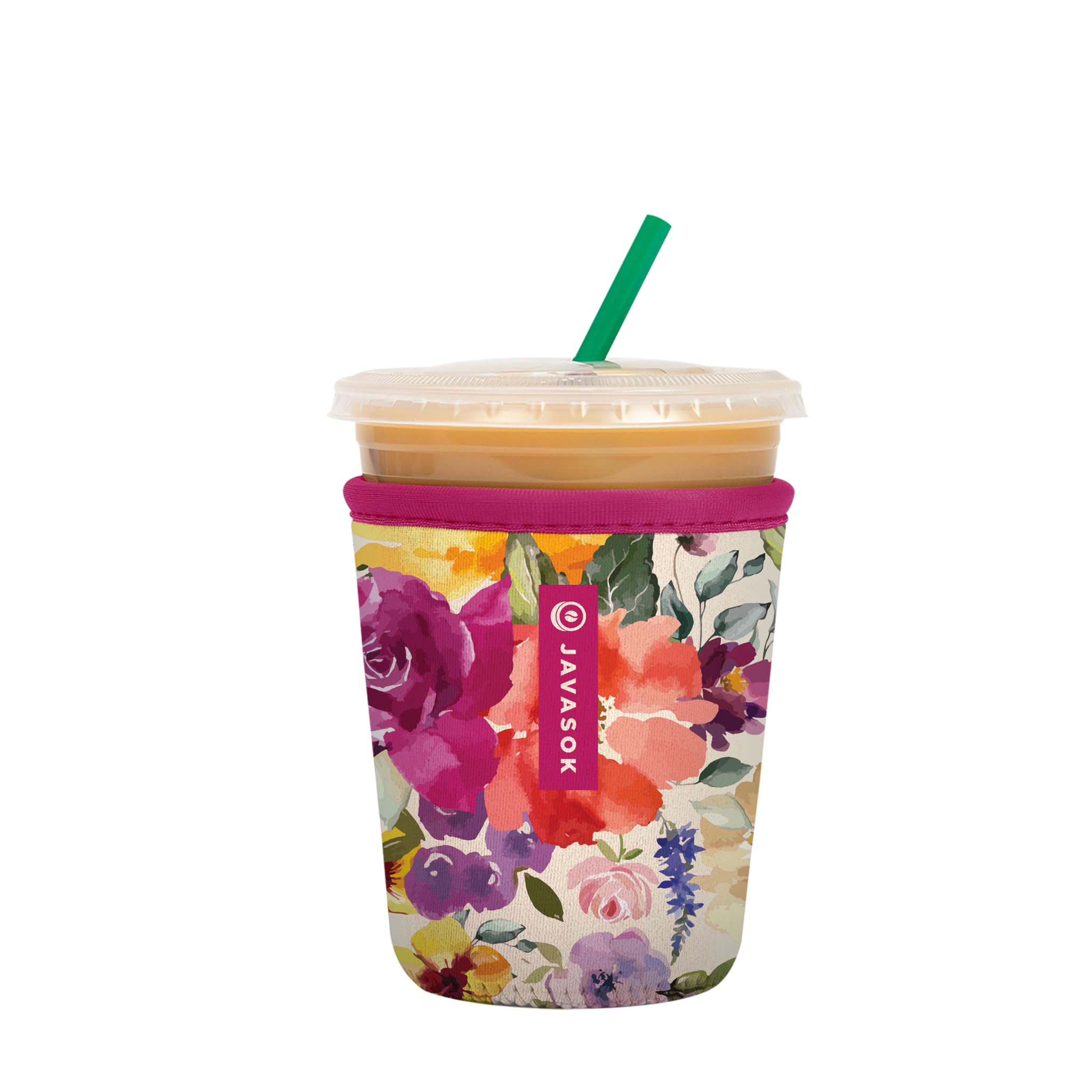 Sok It JavaSok Iced Coffee & Cold Soda Insulated Neoprene Cup Sleeve (Blooming Bright, Small: 16-20oz)