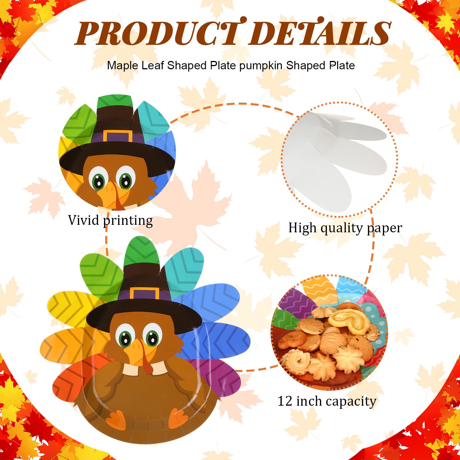 Umigy 90 Pcs Thanksgiving Paper Plates Fall Turkey Disposable Plates Fall Party Dinnerware Turkey Pattern Decorative Tableware f