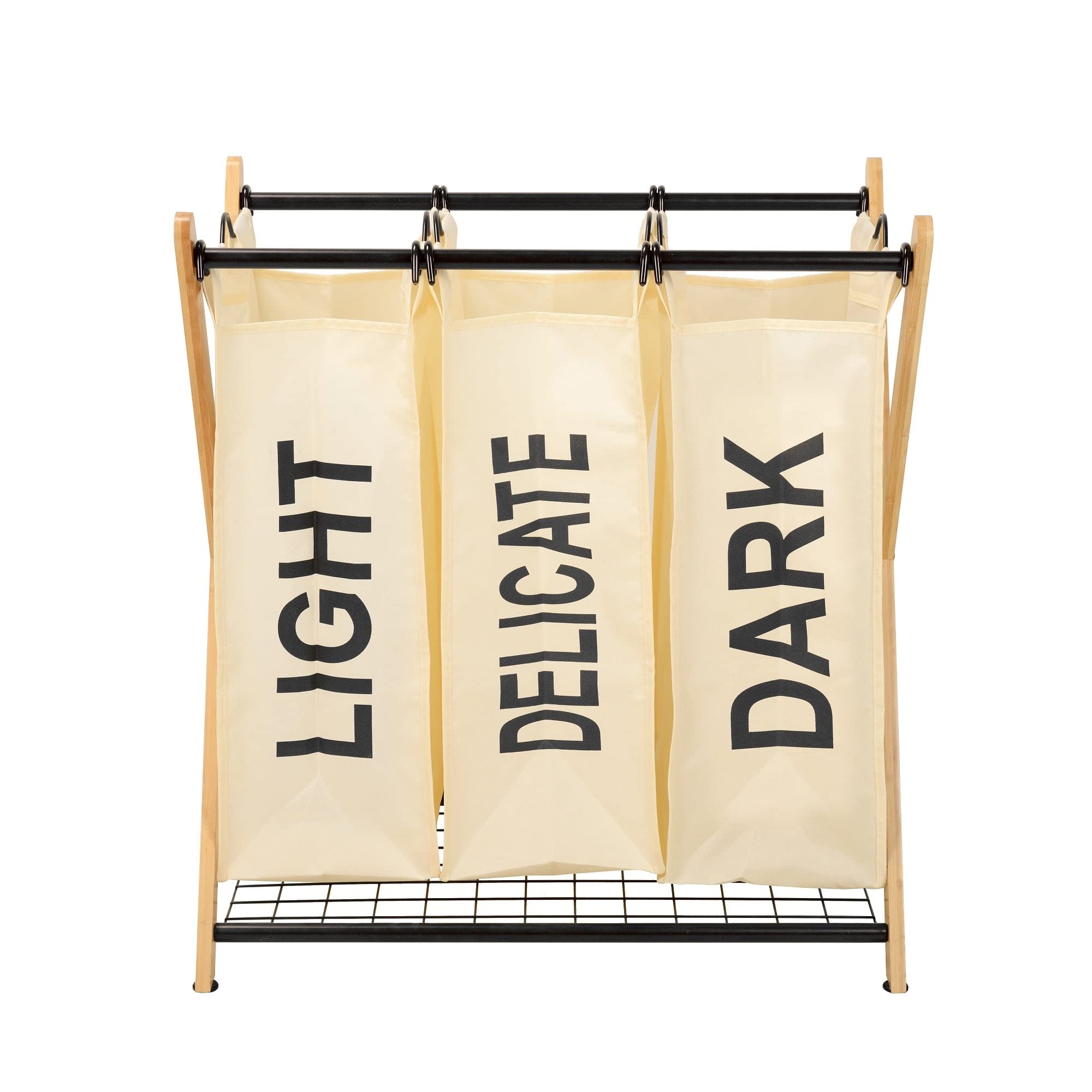 Oceanstar X-Frame Bamboo 3-Bag Laundry Sorter, White(D0102Hhgpy2.)