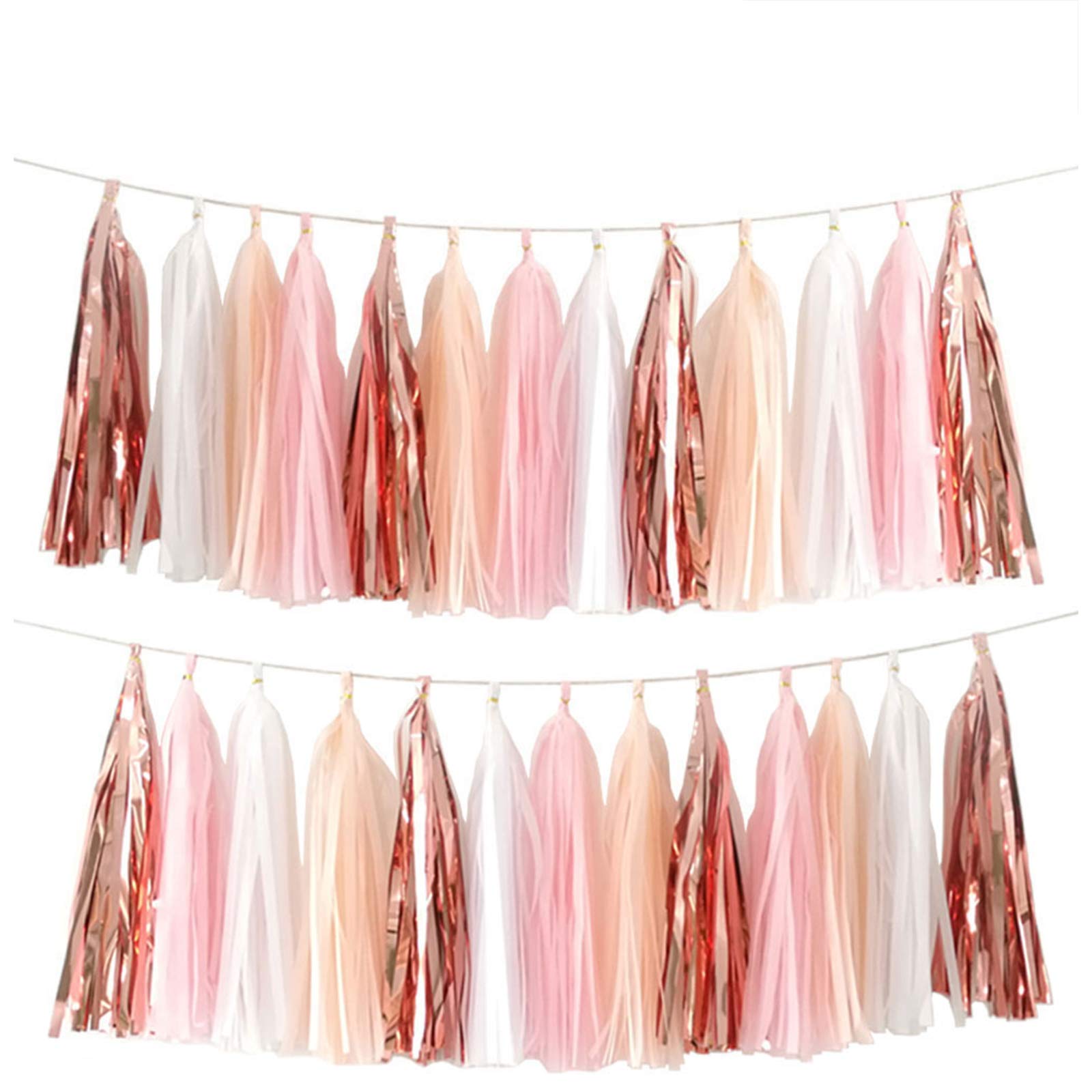 We Moment Navy Blue and Orange Tassel Garland Banner Paper Tassels for Birthday Party Decorations,Pack of 15