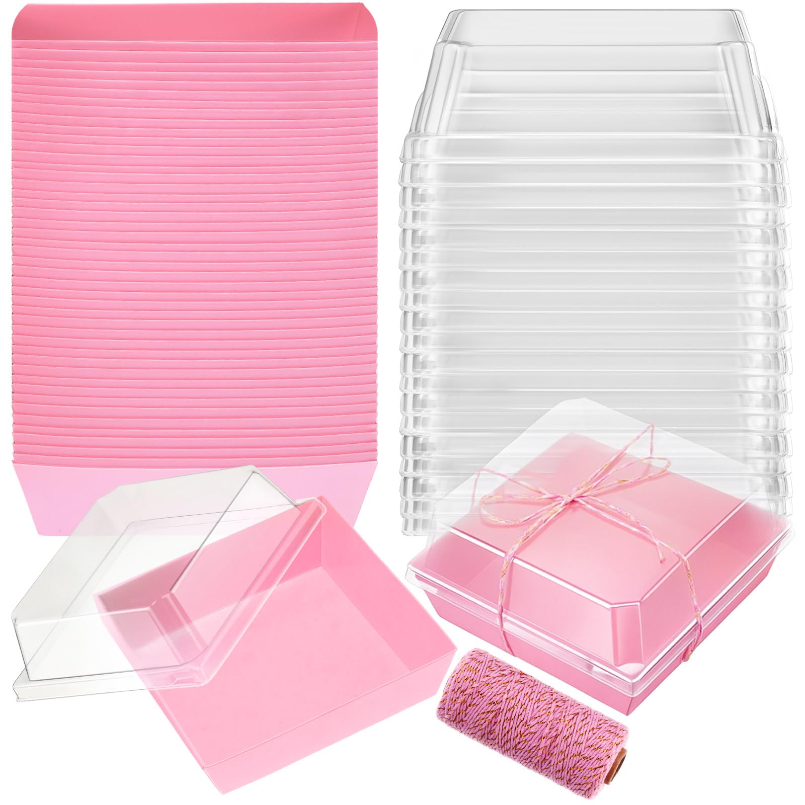 Ctosree 100 Pcs Charcuterie Boxes with Clear Lids, 4.5 Inches, Pink