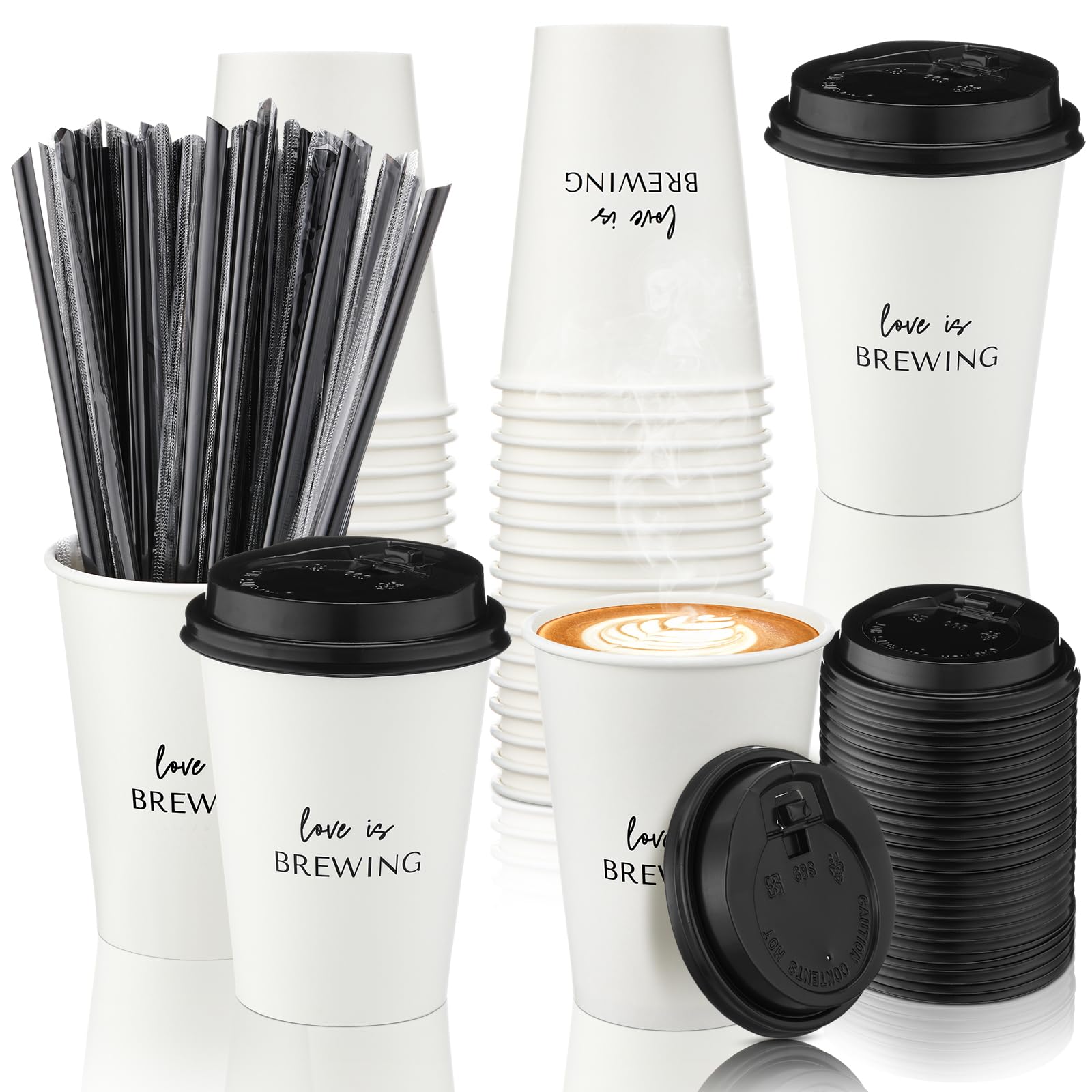 100 Set Love Is Brewing Coffee Cup Wedding Bridal Shower Supply, Classic