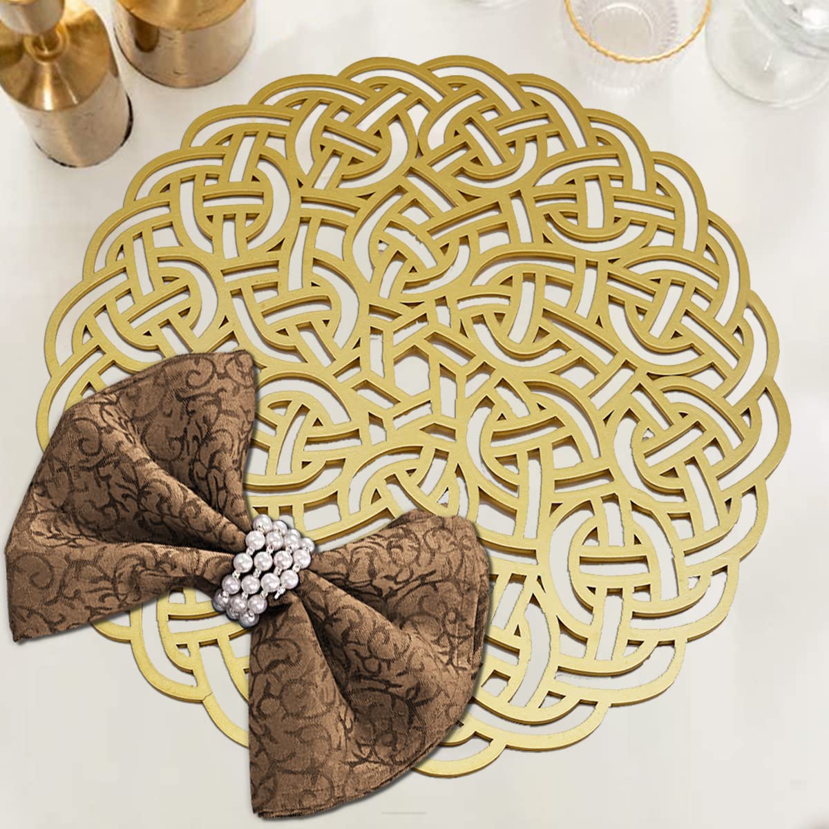 Decozen Wooden Placemats Carved Trivet - Elegant Table Placemat For Kitchen Dining & Coffee Table - Scratch Heat Stain Resistant