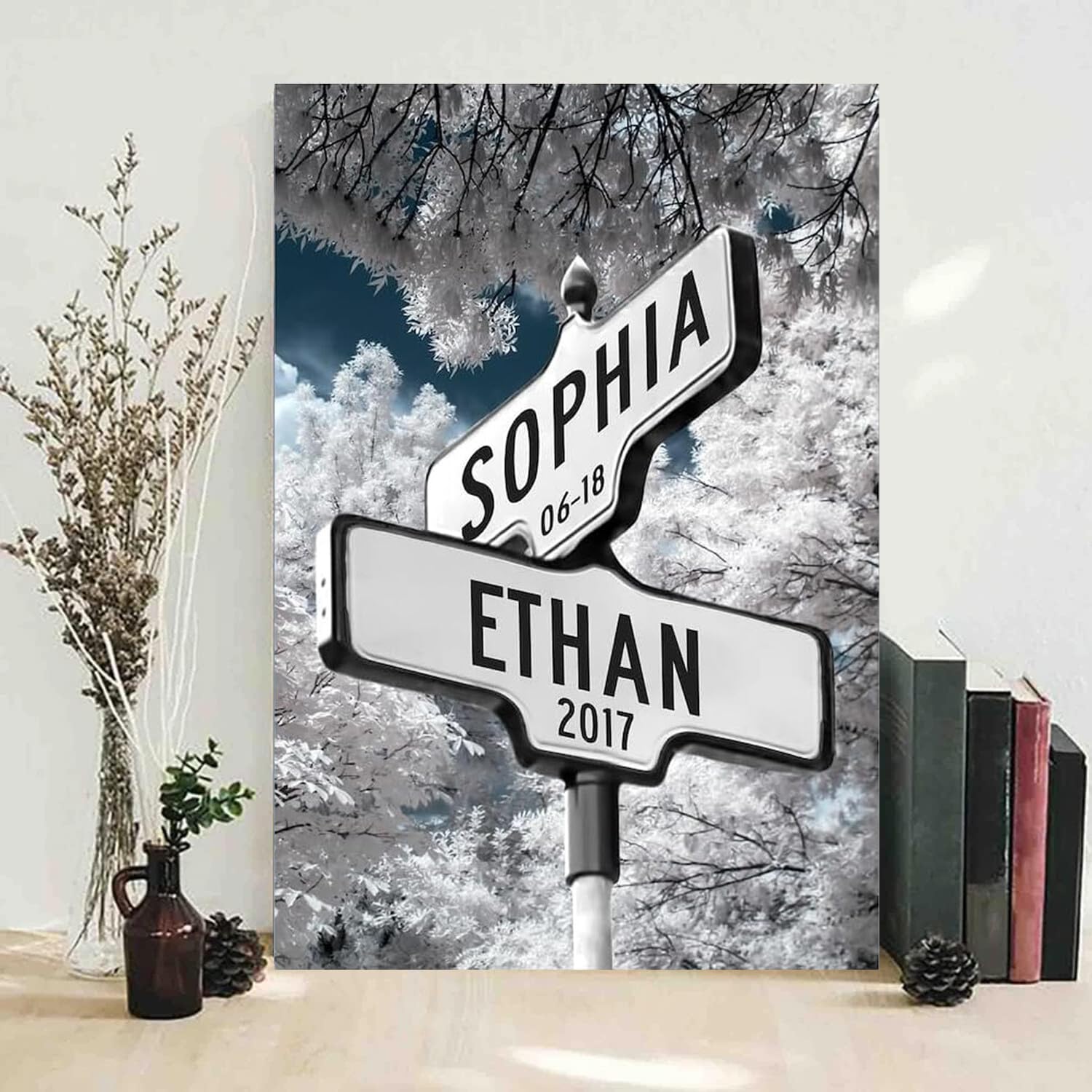 Personalized Crossroads Sign Couple'S Name And Date On Street Sign Poster Or Canvas Prints Love Gift For Anniversary, Wedding Gi
