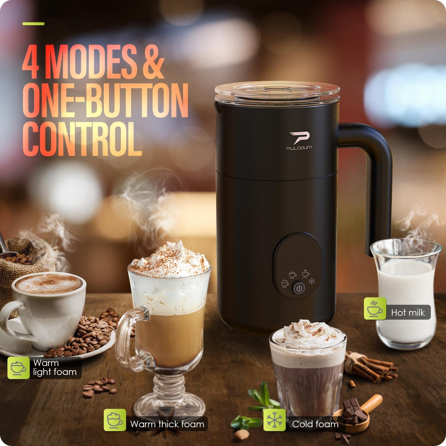 Milk Frother, Electric Milk Frother And Steamer 4 In 1 Automatic Coffee Steamer Frother, 11.8Oz / 350Ml Warm And Cold Foam Froth