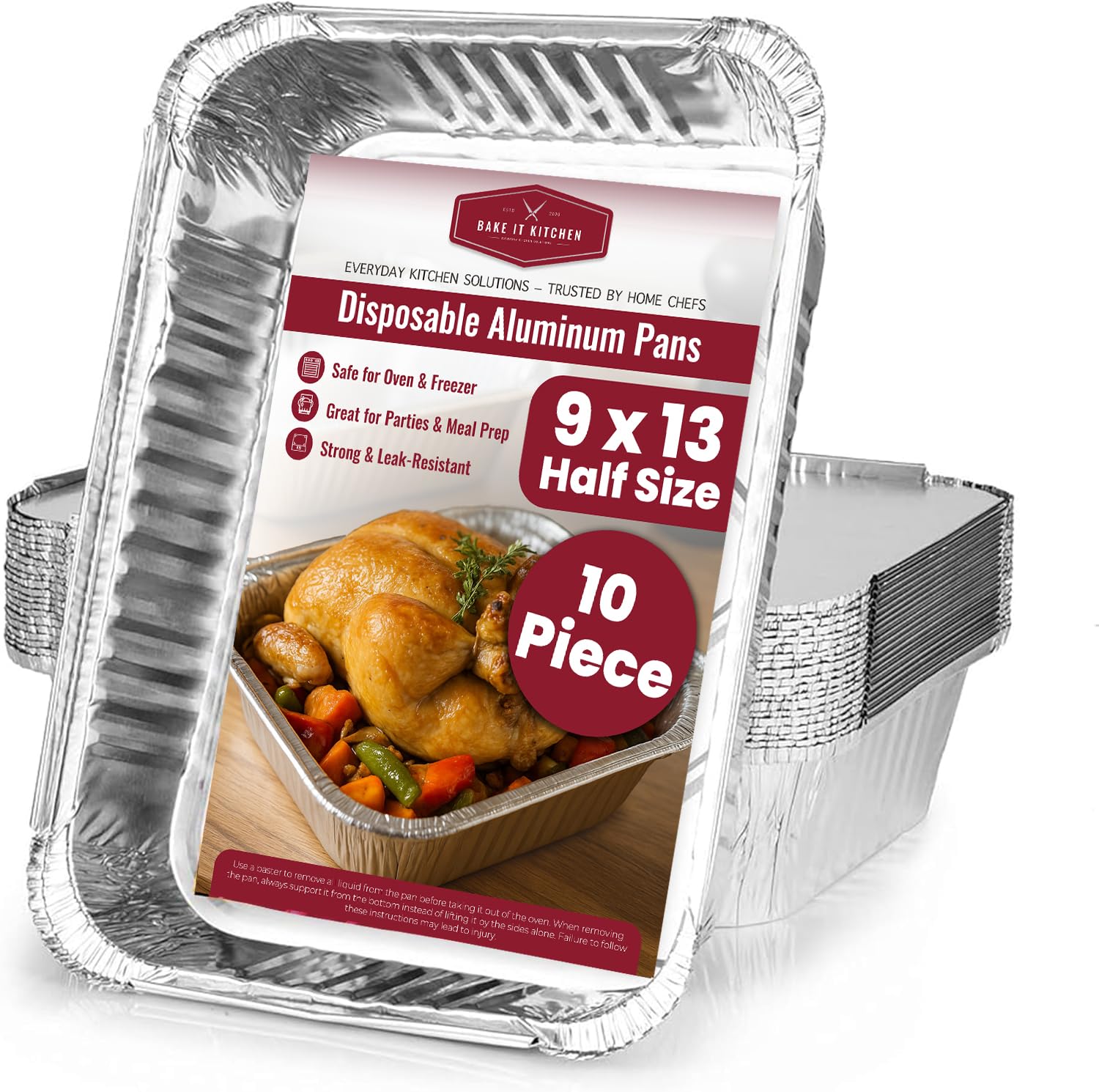 BAKE IT KITCHEN Disposable Aluminum Pans  10 Pack, Extra Heavy Duty, 9x13, Roasting & Cooking, Deep Tin Cookware, Family Gather