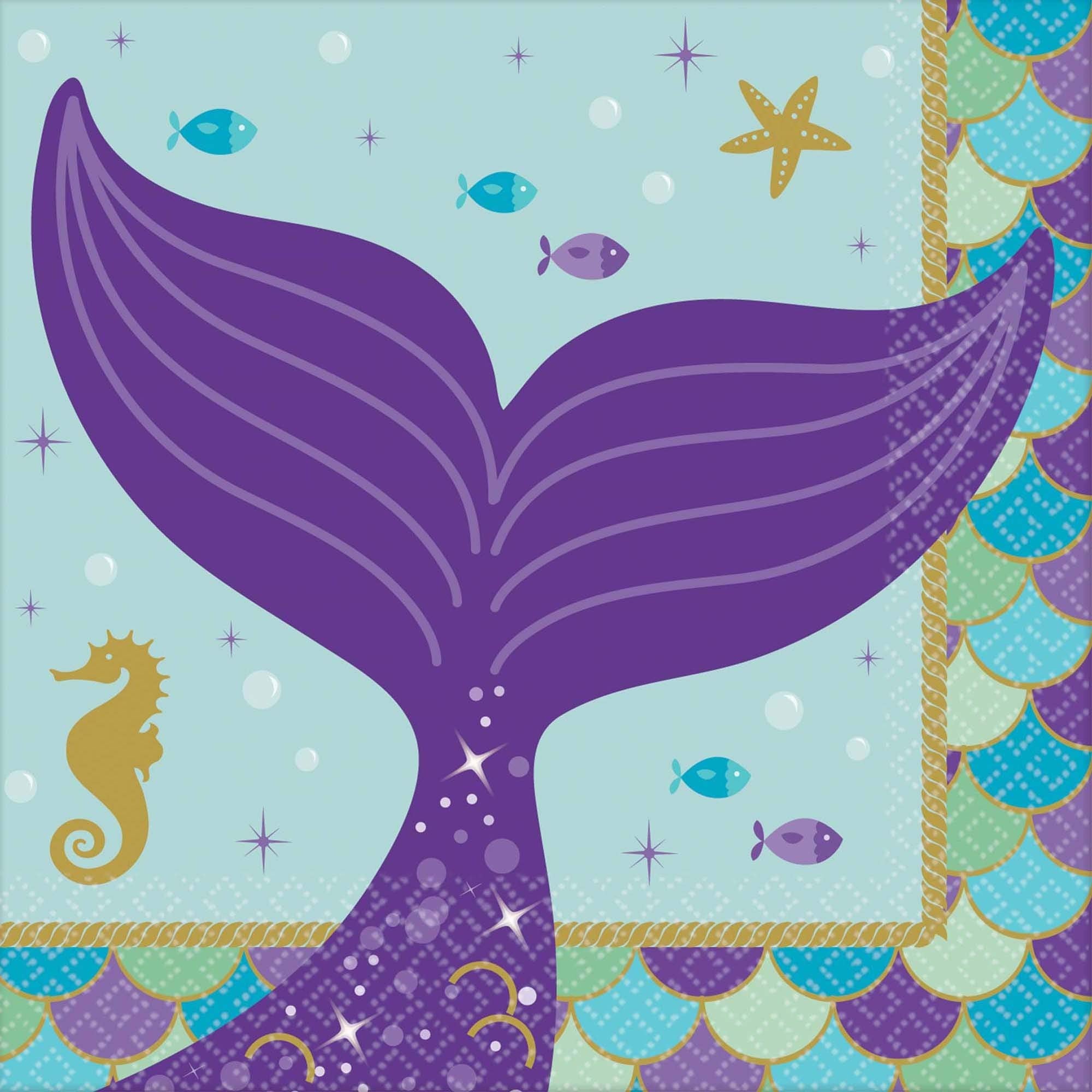 Amscan 501975 Beverage Napkins | Mermaid Wishes Collection | 6.5'' X 6.5'' | 16 Pcs | Birthday