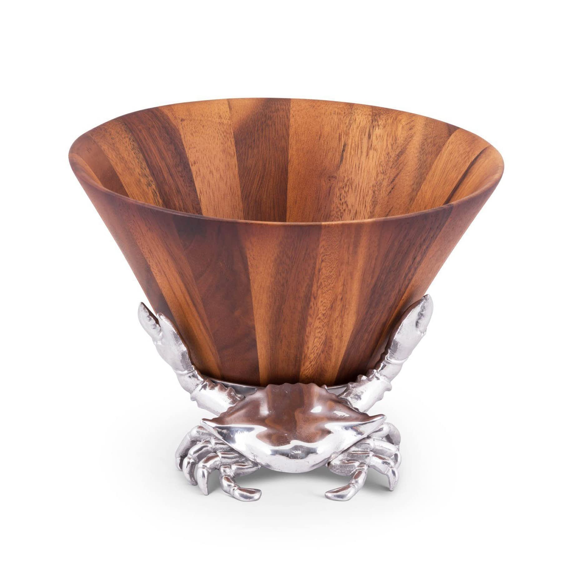 Arthur Court Designs Acacia Wood Salad Bowl With Aluminum Crab Stand 12 Inch Diameter X 7 Inch Tall