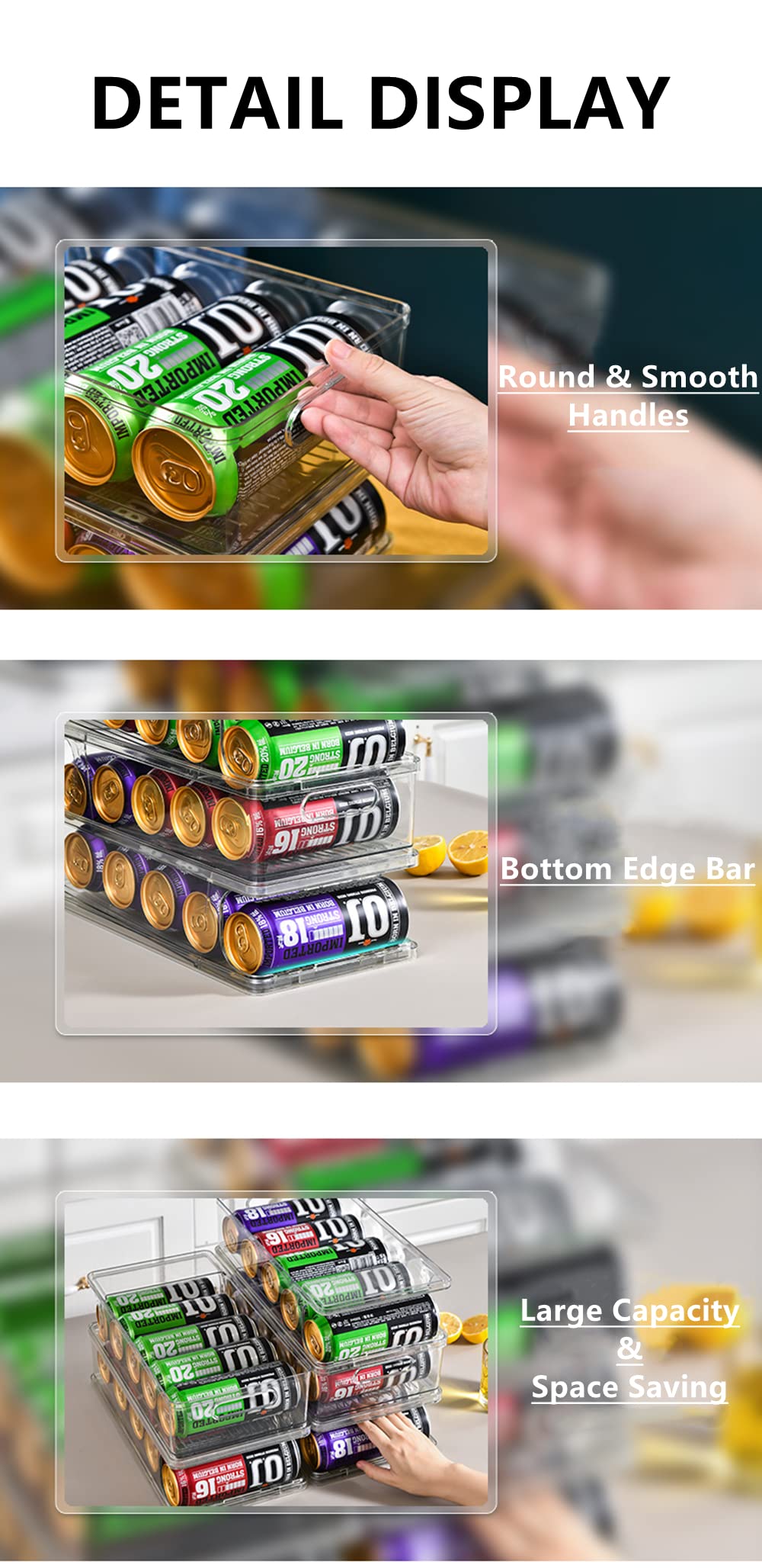 Xicennego 2-Tier Large Stackable Soda Can Organizer For Refrigerator - For Tall Cans Of 500Ml/17Oz - Fridge Can Organizer Dispen