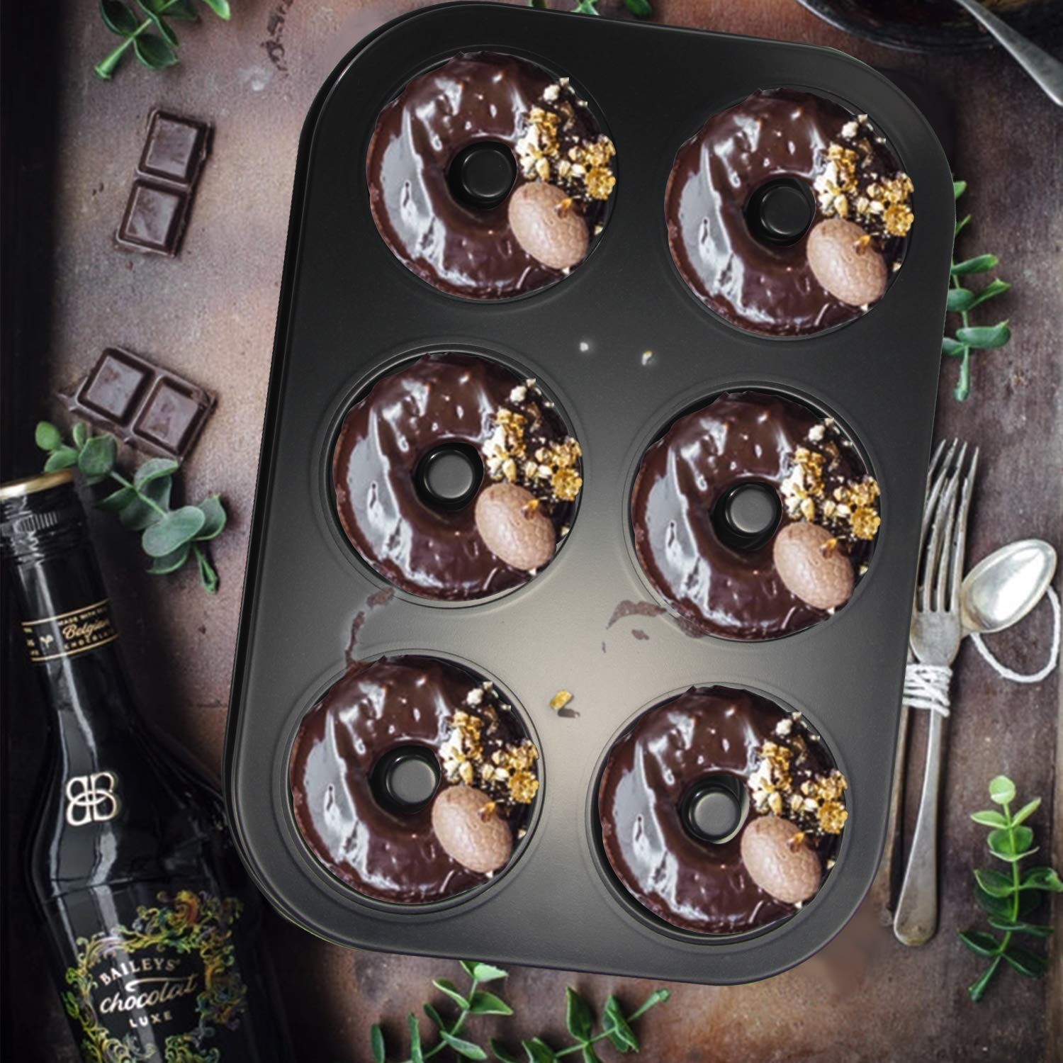 Wertioo Donut Pans 2 Pack, Non-Stick 6-Cavity Mini Baking Pans, High-Grade Carbon Steel Donut Mold - Bagels Doughnuts Biscuit Ca