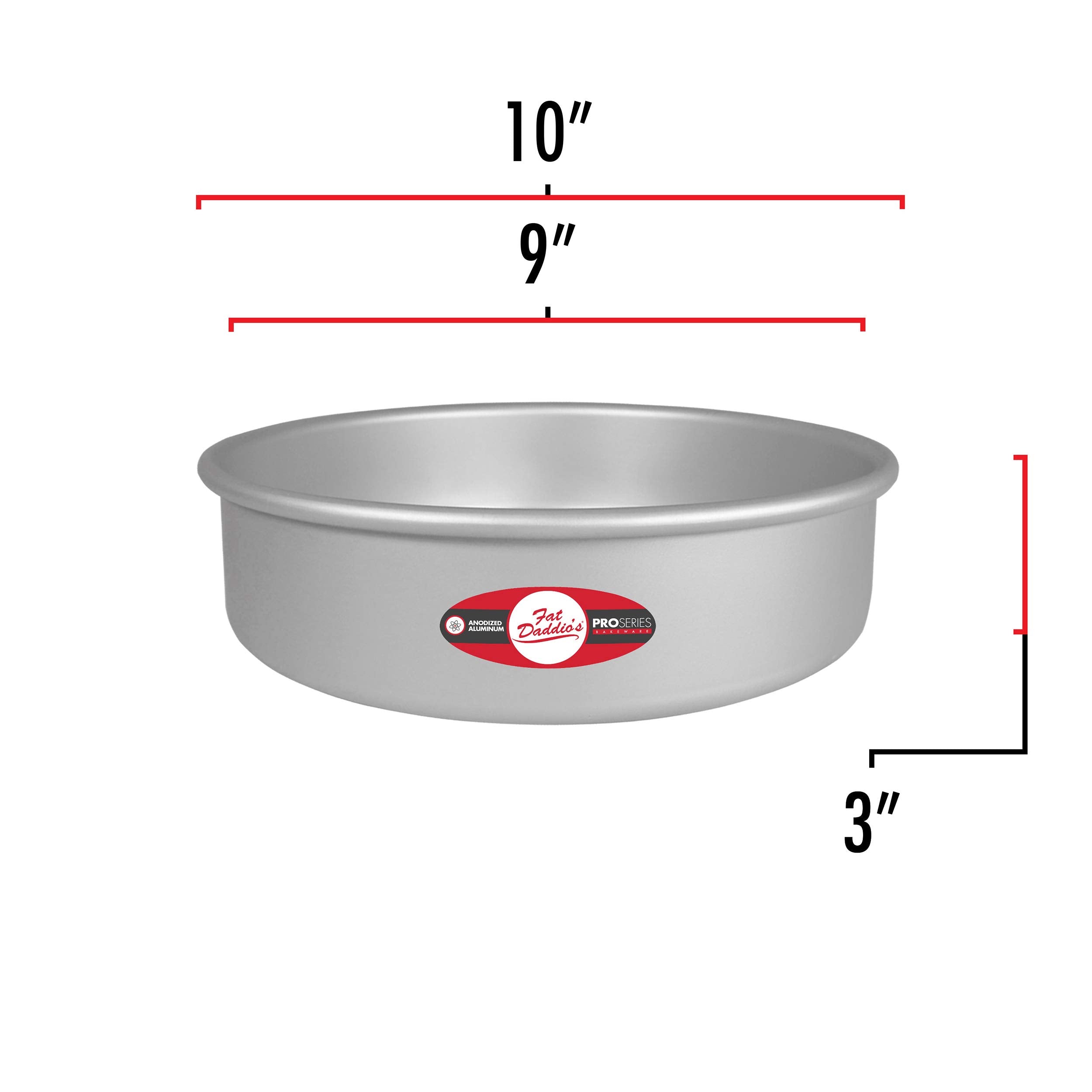 Fat Daddio's Anodized Aluminum Round Cake Pan, 9x3 Inch, Silver, Model PRD-93