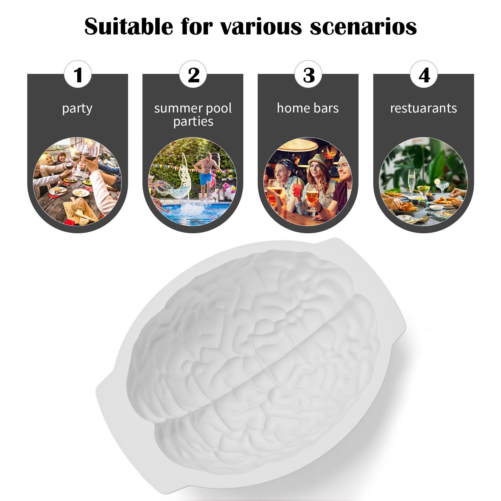 Silicone Brain Mold - White Realistic Human Brain Cake Mold,Large Volume With Support Base,Thicken Organs Mould For Halloween Fo