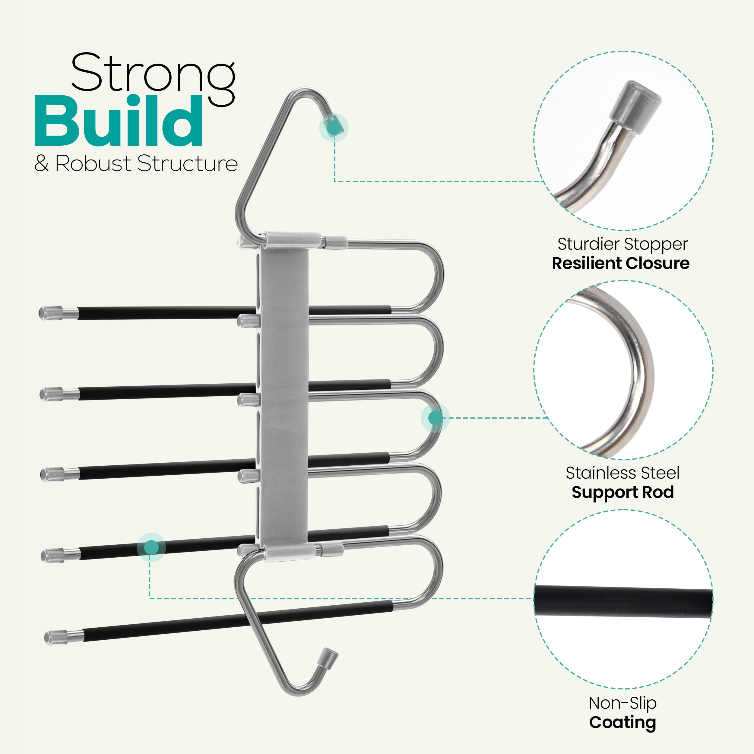 Utopia Home Pants Hangers Space Saving 2 Pack - Clothes Hanger With S-Type Stainless Steel Hook & Anti-Slip Design - Closet Orga