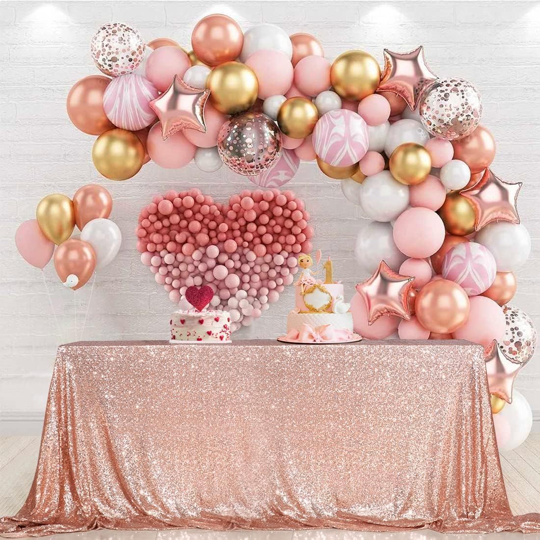 PartyDelight Sequin Tablecloth Rose Gold Rectangle 50x80 Shimmer Table Cloths Sparkle Glitter Decorations