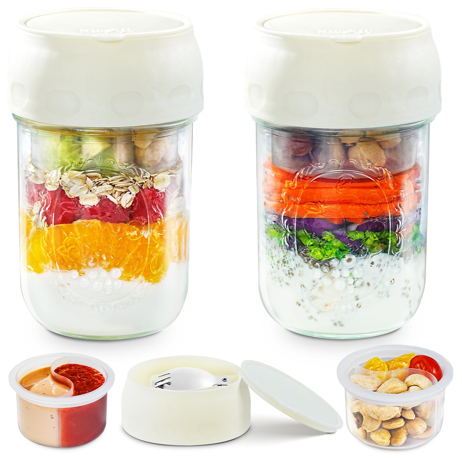 Miuyhji 2 Pack Overnight Oats Containers with Lids, Jars for Overnight Oats