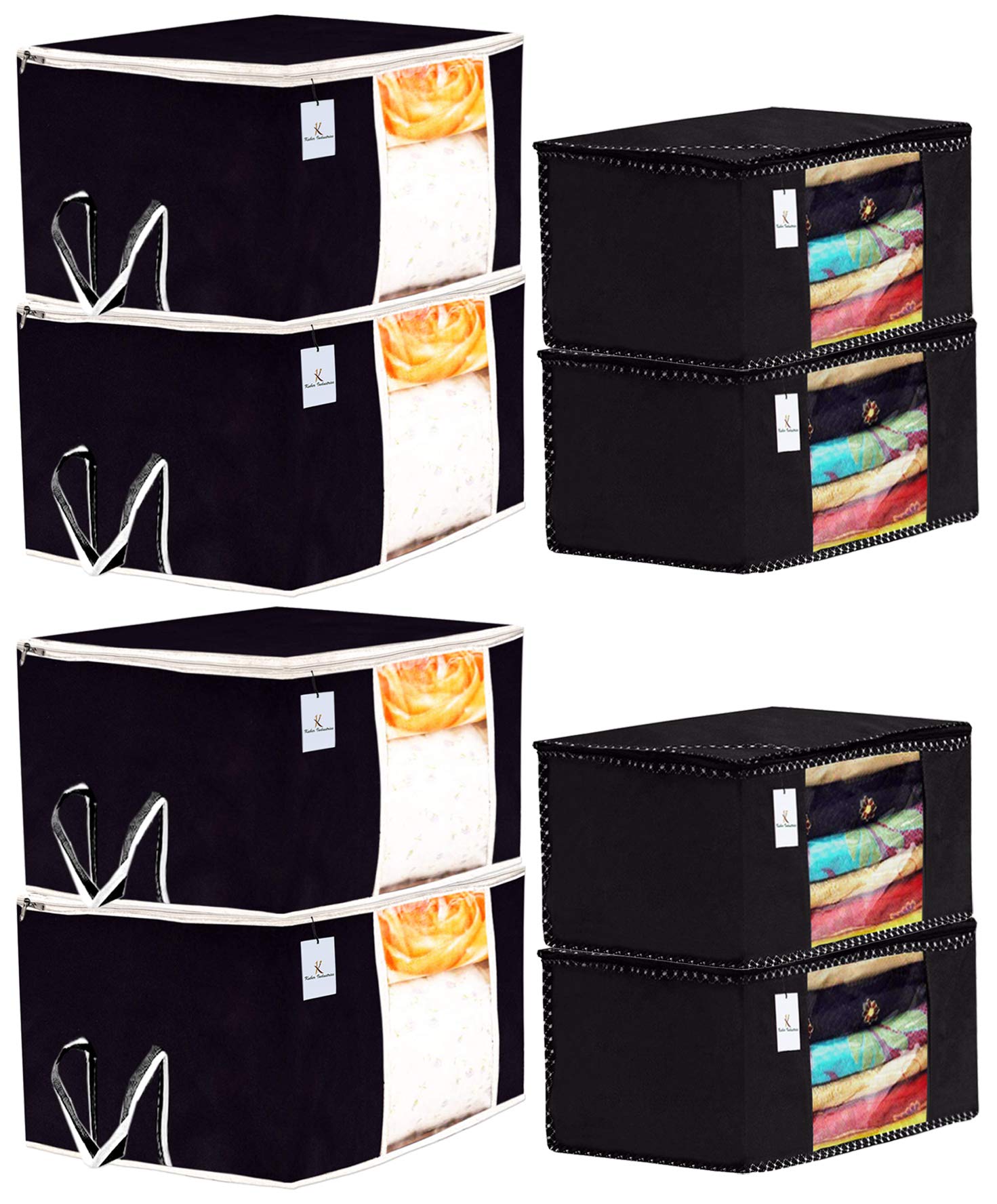 Kuber Industries Non Woven 4 Pieces Saree Cover And 4 Pieces Underbed Storage Bag, Cloth Organizer For Storage, Blanket Cover Co