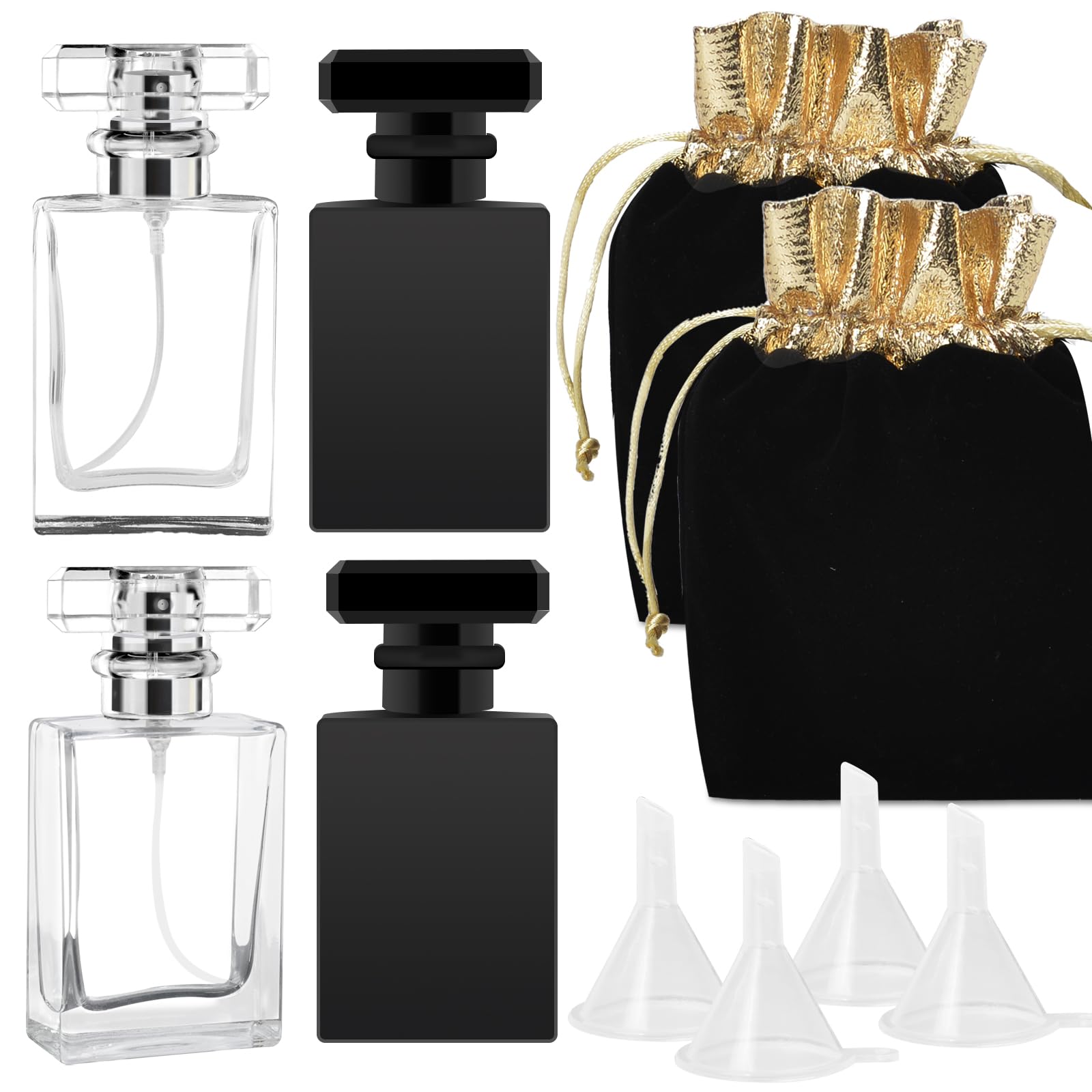 Luxsego Perfume Bottle Atomizers With Funnels, 30 Ml Refillable Perfume Spray, Empty Spray Bottle Glass Cologne Atomizers For Tr