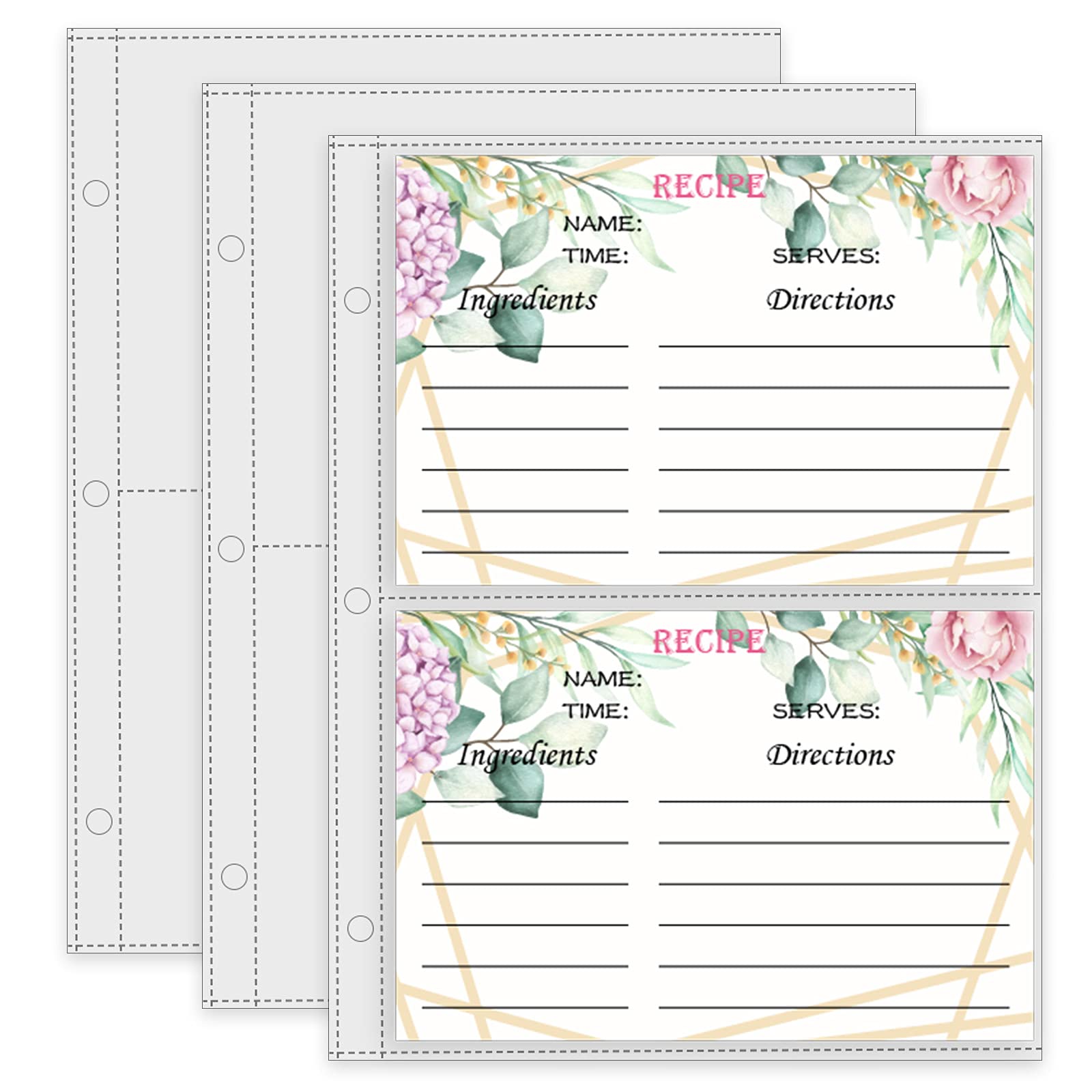 Recipe Card Page Protectors, Mini Recipe Card Sleeves For 8.5 X 9.5 3-Ring Binder, 2 Pockets Per Page, Recipe Binder Refill Page