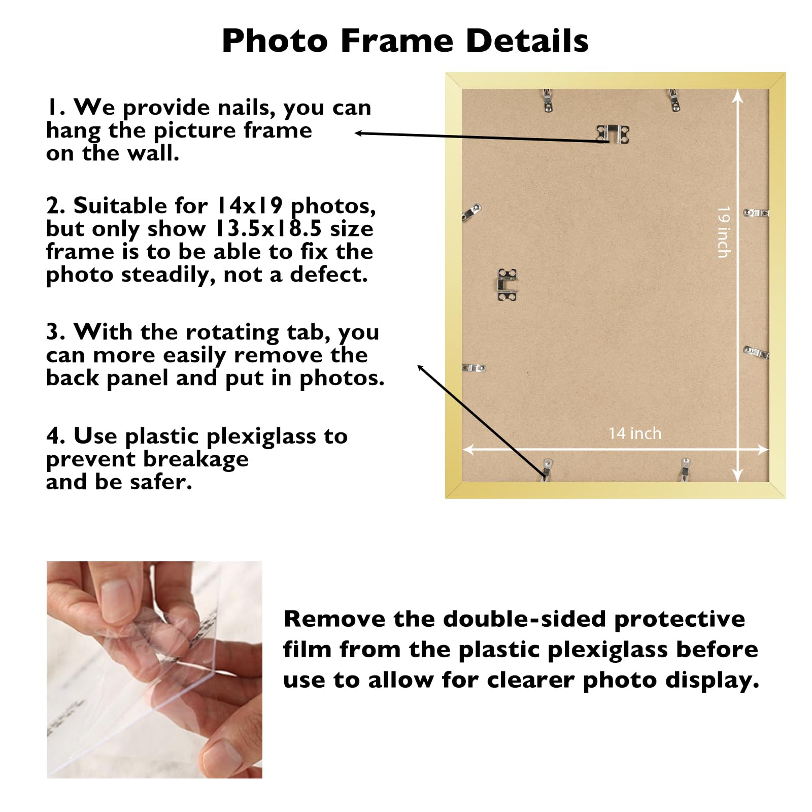 JCJMY 14x19 Picture Frame Gold for Poster Photo Picture, Horizontal and Vertical Formats for Wall Hanging, 14 x 19 Wall Gallery