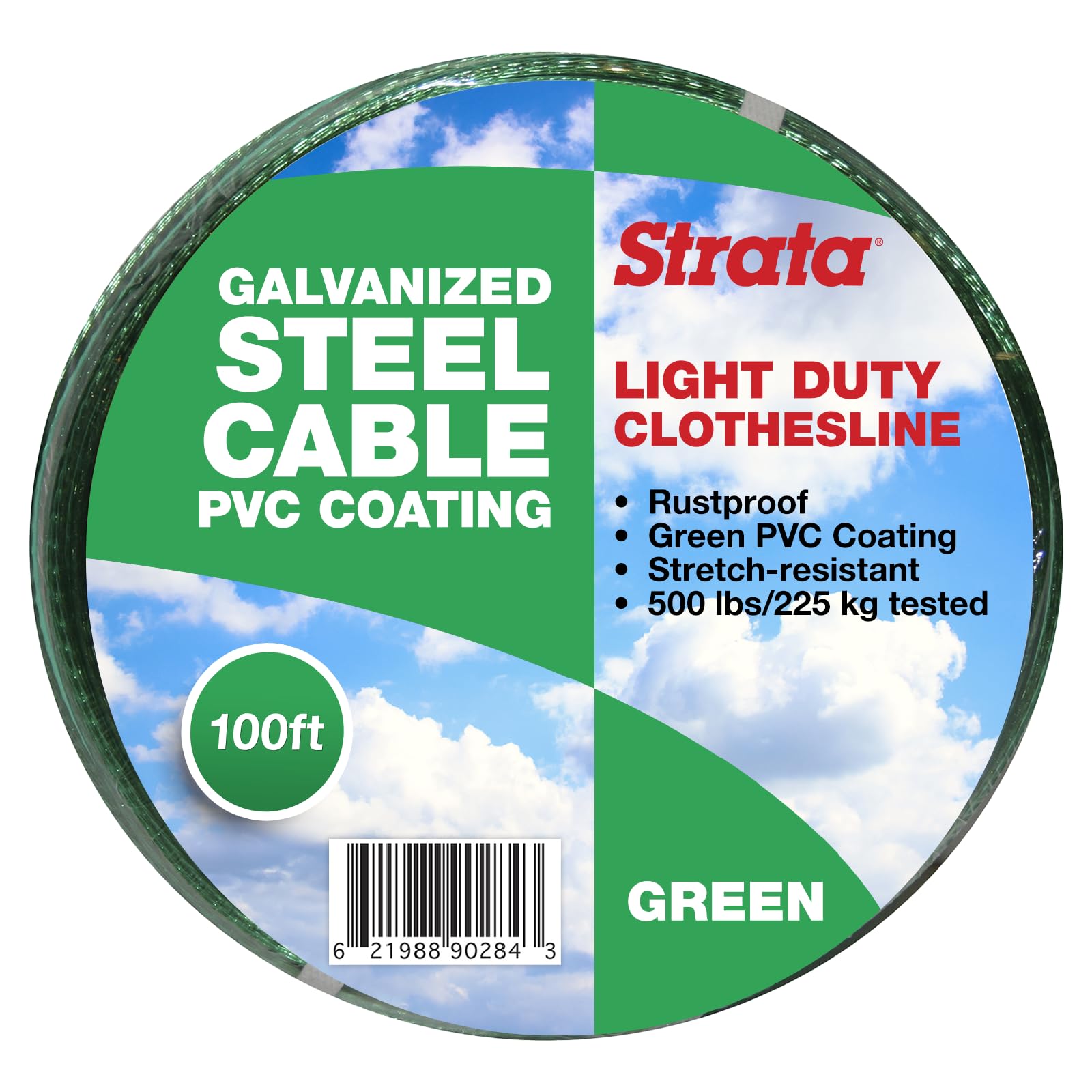 Strata 100 Feet Clothesline Outdoor Heavy Duty Galvanized Wire Steel Cable, Green Pvc Coating - Clothes Line Wires For Outside L