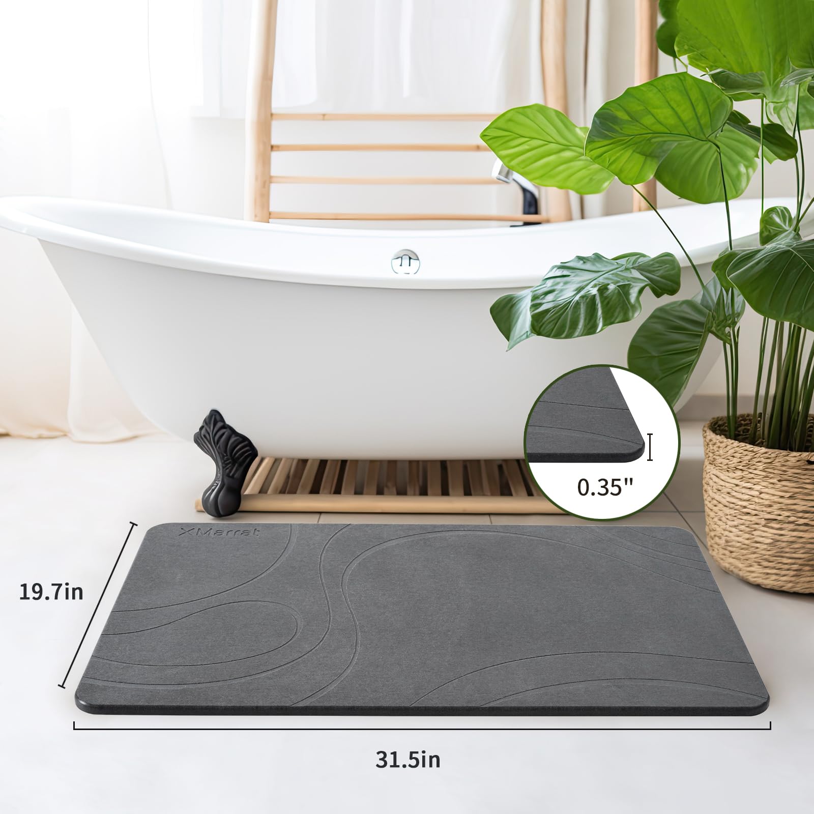 Xmarrat Large Stone Bath Mat, Super Absorbent Diatomaceous Earth Bath Mat Large, Quick Drying Non-Slip Diatomite Stone Bath Mats