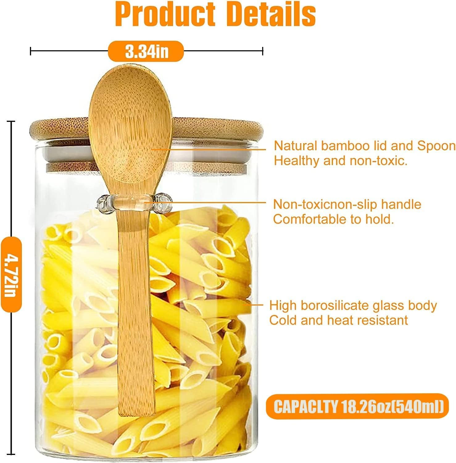 Joualy 2-Pack Glass Jar Containers 182 Oz,100 Sealed Borosilicate Glass Bamboo Spice Jars With Bamboo Lid And Bamboo Spoon For C