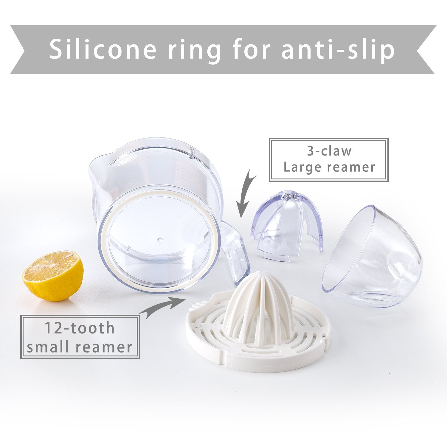 Citrus Juicer, Sunhanny Orange Lemon Manual Hand Squeezer, Anti-Slip Lid Rotation Reamer Lime Press, 17-Ounce Capacity, Clear