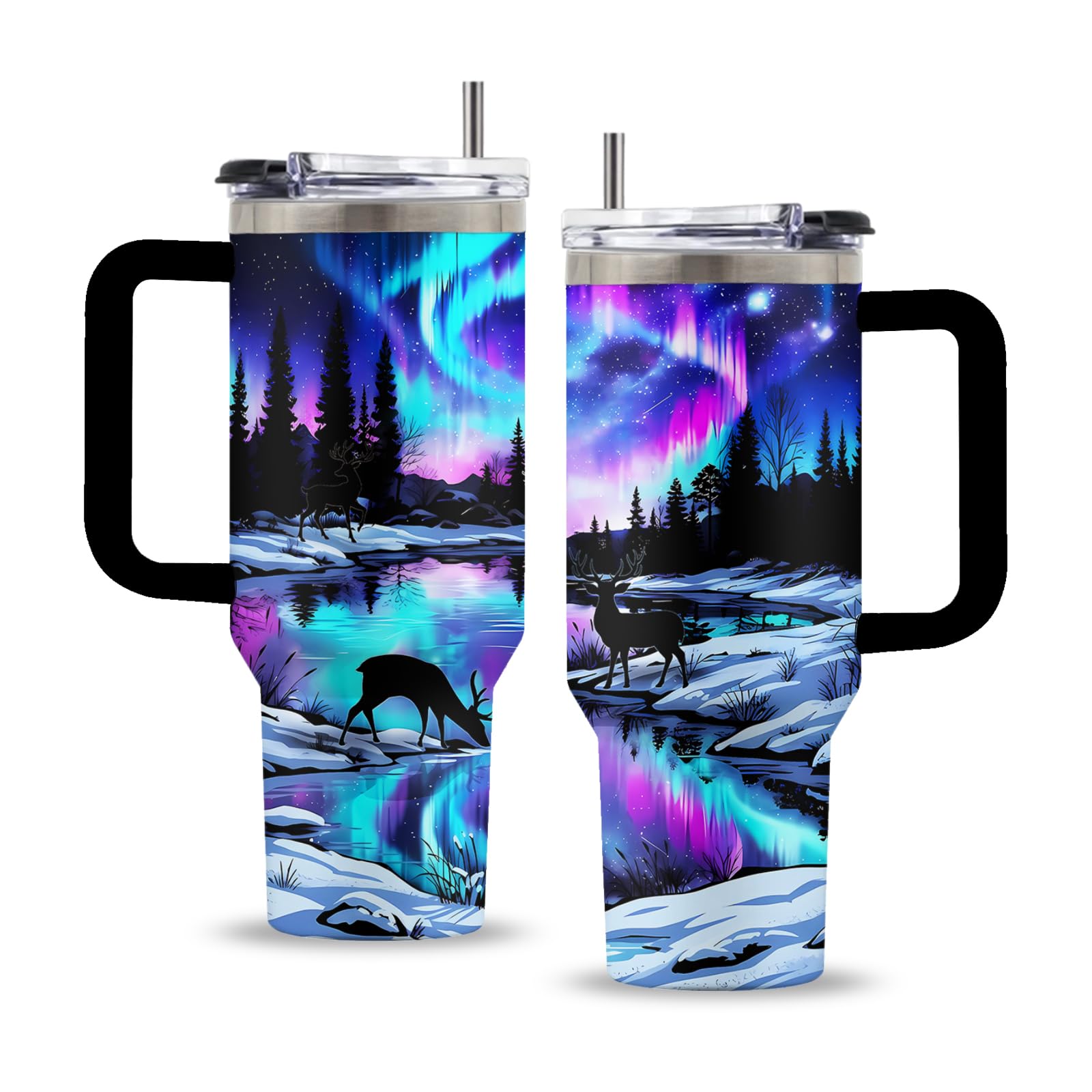 Uibunoo Aurora 40oz Tumbler, with Handle Straw, Funny Stainless Steel Mug