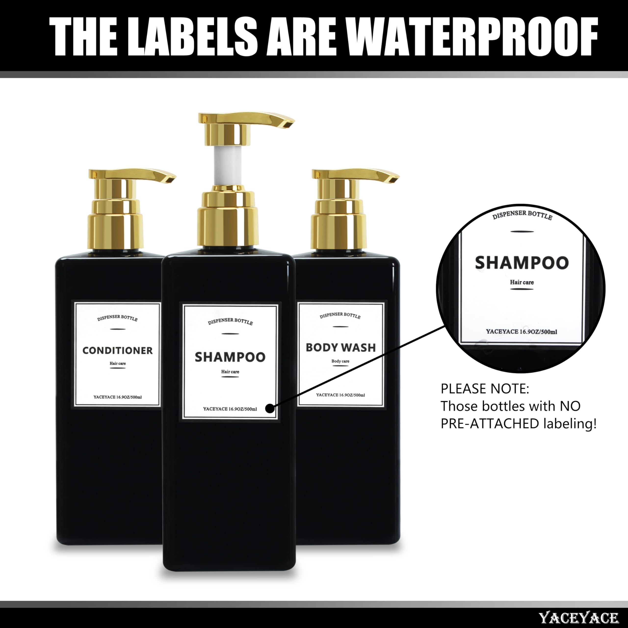 Black Shampoo Bottles With Gold Pump Yaceyace 16.9Oz Set Of 3 Shampoo And Conditioner Dispenser Empty Black Shower Bottles, Eleg