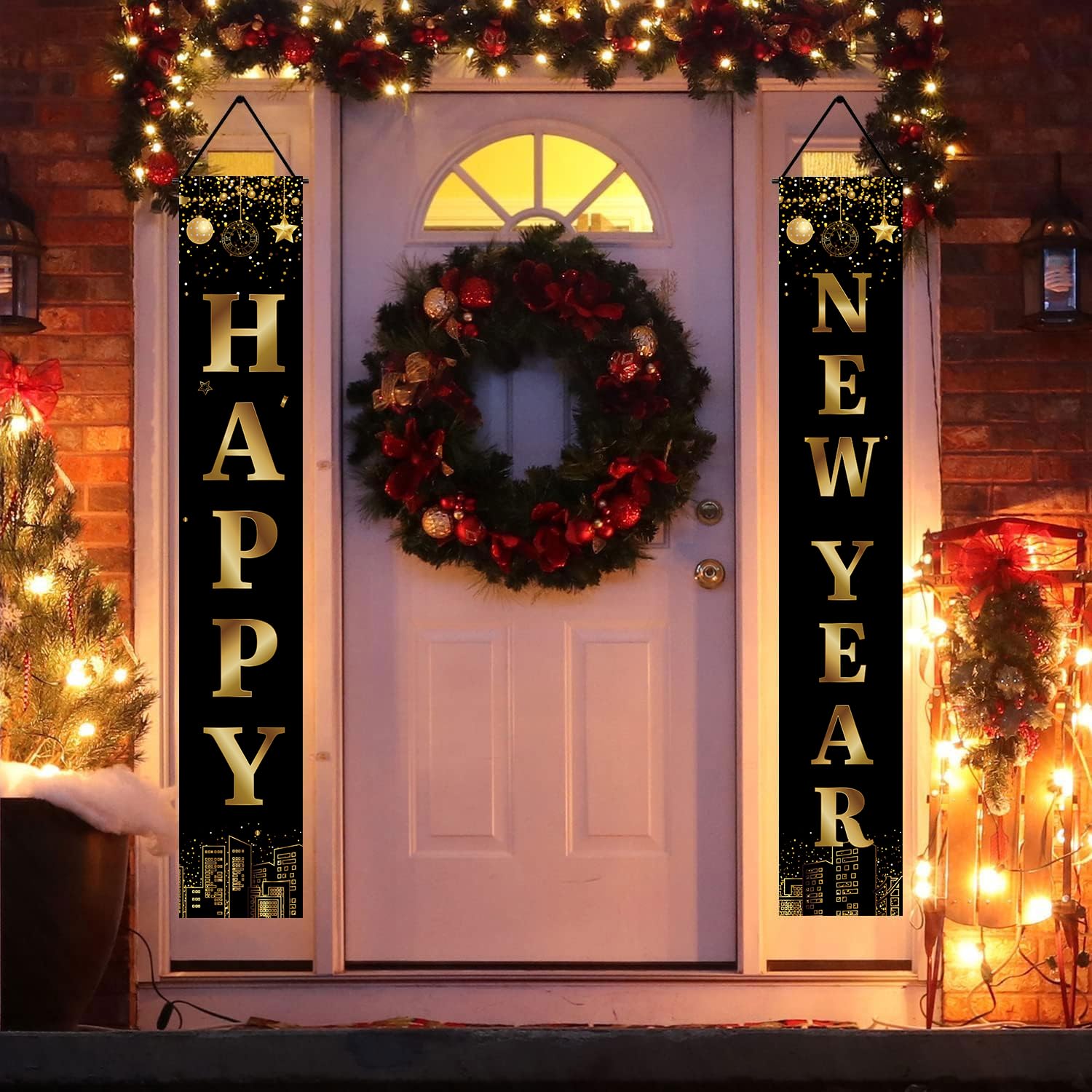 Holiwoer Happy New Years Decorations Banner 2025, Black & Gold NYE Party Supplies, Model ho29s