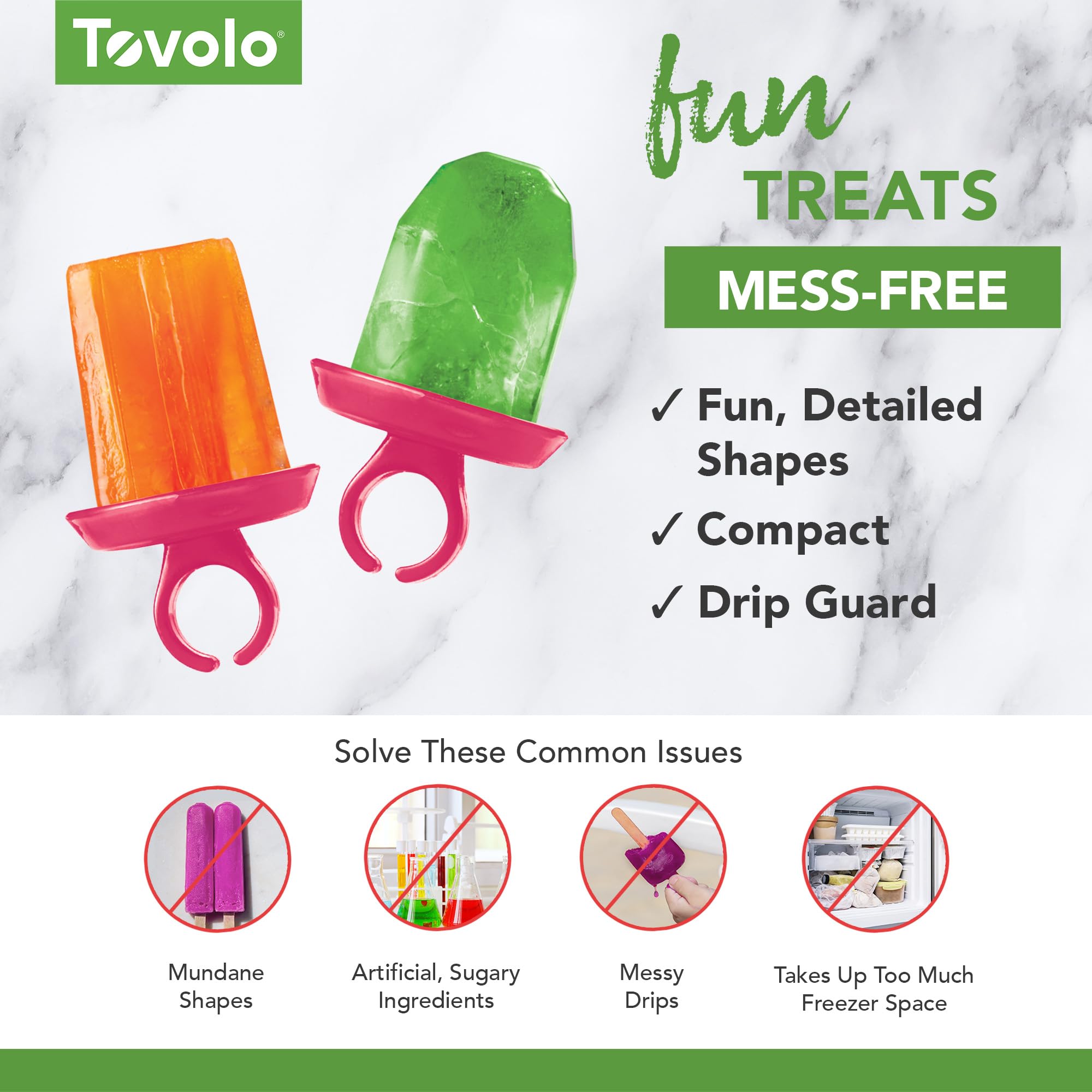 Tovolo Jewel Ring Ice Pop Molds, Drip-Guard Handle, 1.25 Ounce Popsicles, Set Of 6