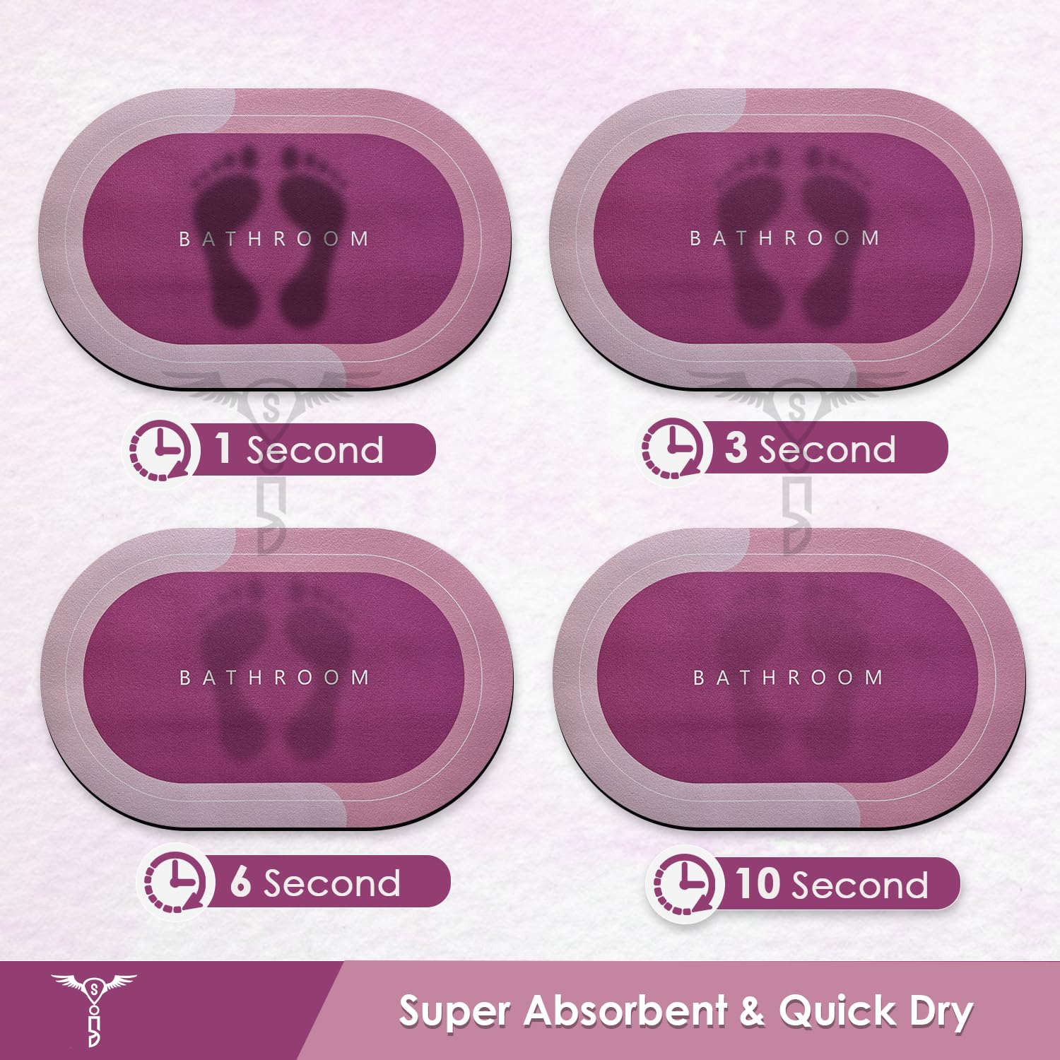 Sittella Rubber 3 Pieces (3.5Mm) Anti-Skid Water Soaking Bathroom Print Door Mat, Absorbent Mat (40X60Cm) Pink, Oval)