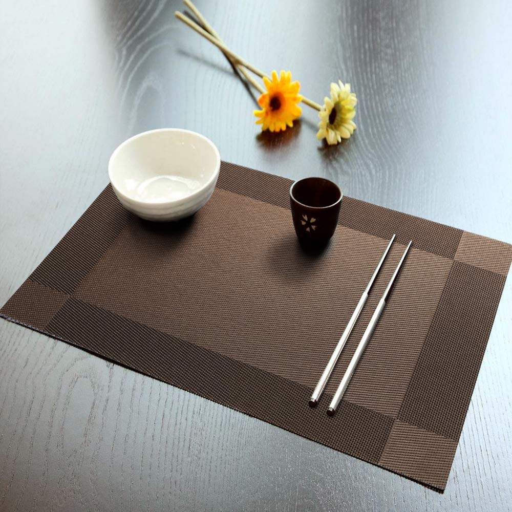Homedge Placemat, 6 Pcs Of Non-Slip Heat Resistant Pvc Place Mats, Washable Vinyl Placemats - Brown