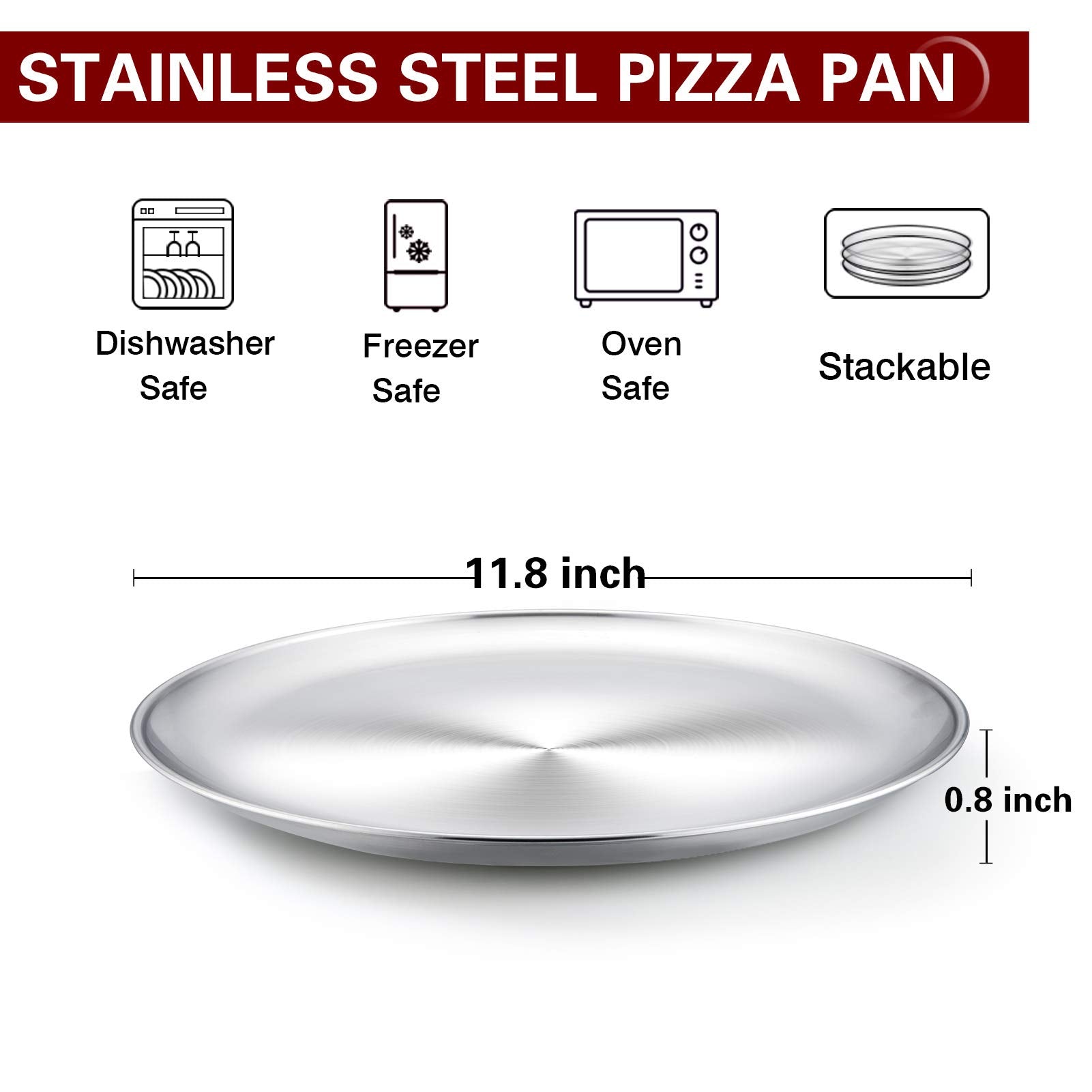 Teamfar Pizza Pan, 12 Inch Stainless Steel Pizza Pan Set Round Pizza Oven Pans Tray For Baking Serving, Healthy & Heavy Duty, Di