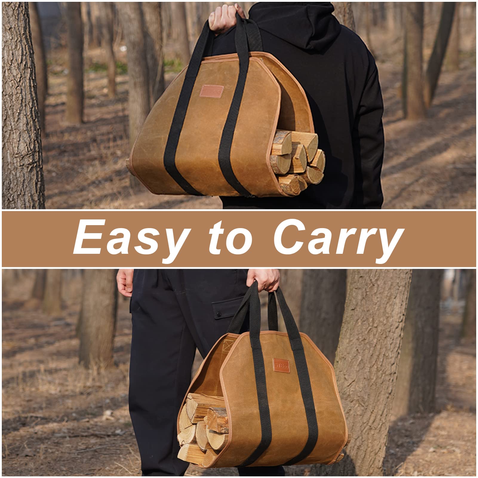 Waxed Canvas Firewood Log Carrier, Heavy Duty Firewood Holder For Firepit Outdoor Camping, Bbq, Sturdy Large Wood Carrier For Fi