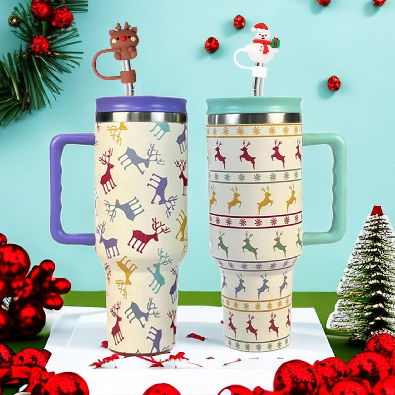 Haundry 6-Pack Christmas Straw Covers for Stanley Straws, 0.4 inch Stanley Straw Caps Compatible with 40 oz Stanley Tumbler with