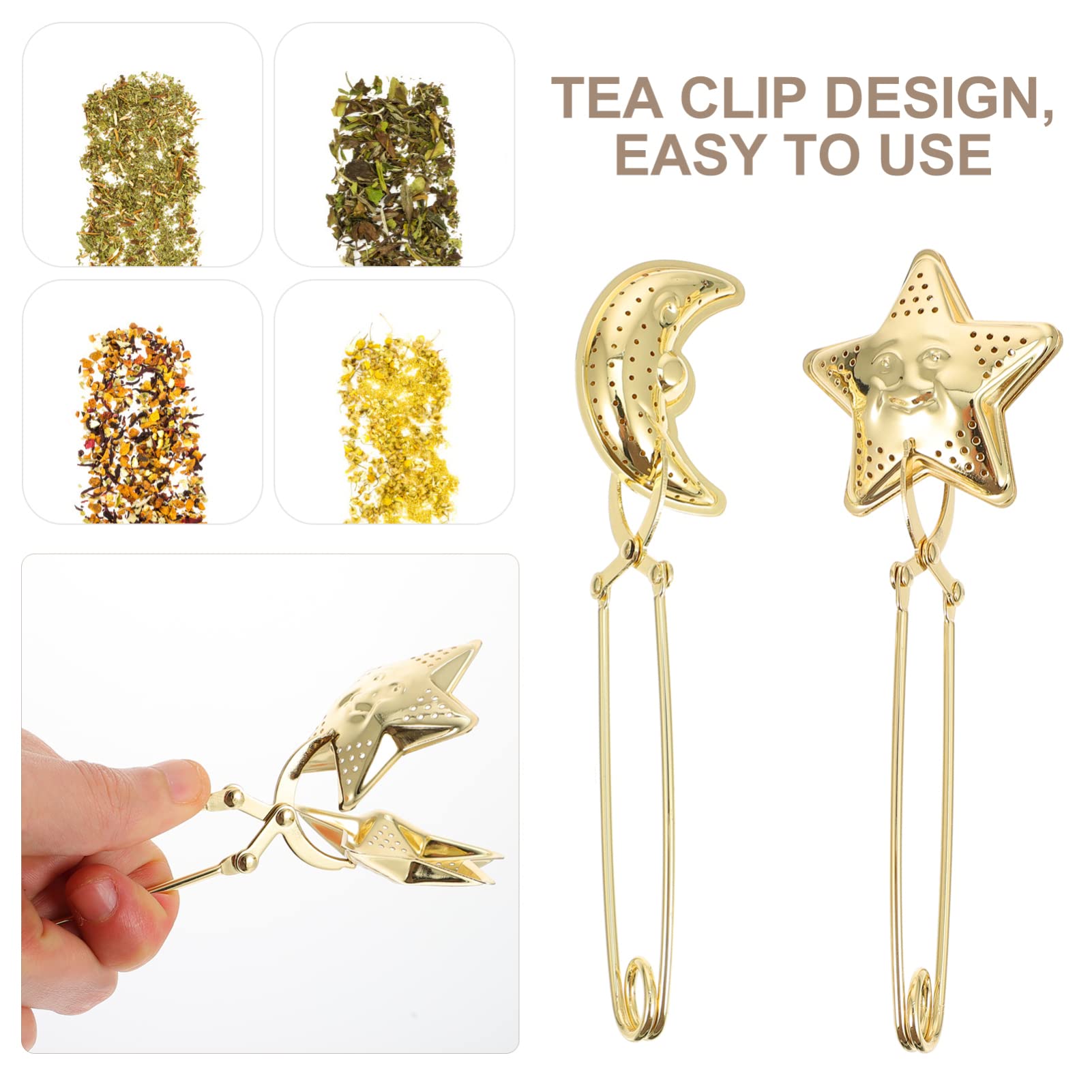 2Pcs Tea Infuser Tea Strainer Moon Star Shaped Tea Filter Stainless Steel Long Grip Spoon For Loose Leaf Tea Teas, Golden