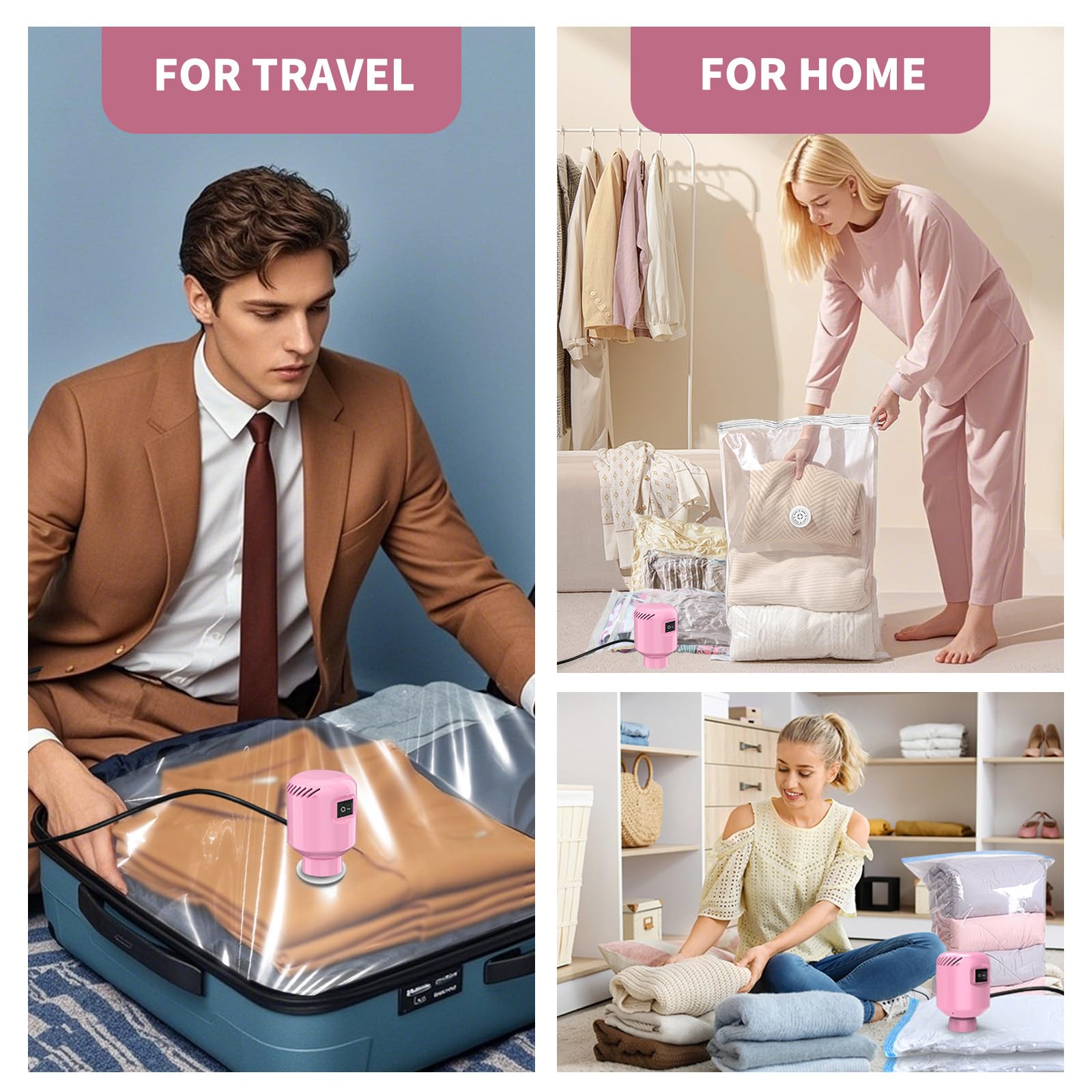 Vacuum Seal Bags for Clothing Travel, 16 Pack Space Saver Vacuum Storage Bags with Electric Pump,Portable Compression Sealer for