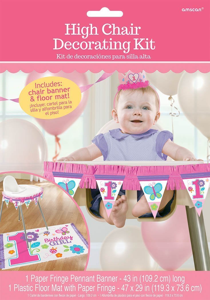 Amscan High Chair Decorating Kit | 1St Birthday Girl | Flowers And Butterflies Collection