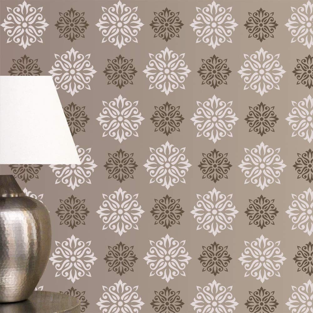 Arhat Stencils Glossy Pvc AsrE668 Beautiful Damask Motiff Wall DCor Stencils (Size:12 W X 12 L, 9 W X 9 L Inches)  Resuab