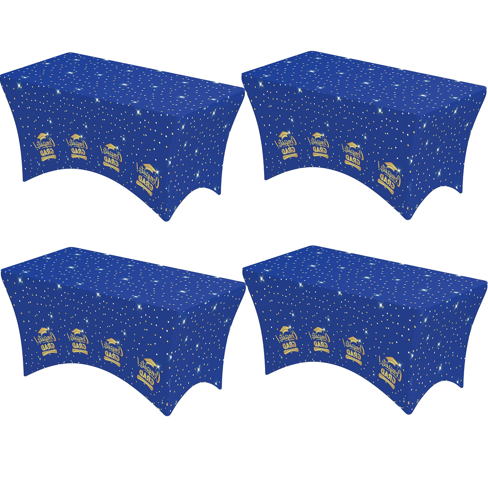 Niuara 4-Pack Graduation Blue Spandex Tablecloths - 72x30x30 Stretch Fitted Table Covers for 6ft Rectangle Folding Tables, Wrink