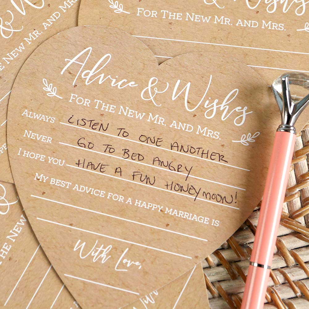 Kate Aspen Wedding Advice And Wishes For The Mr And Mrs - Heart Shaped Cards (Set Of 50) Rustic Kraft Paper