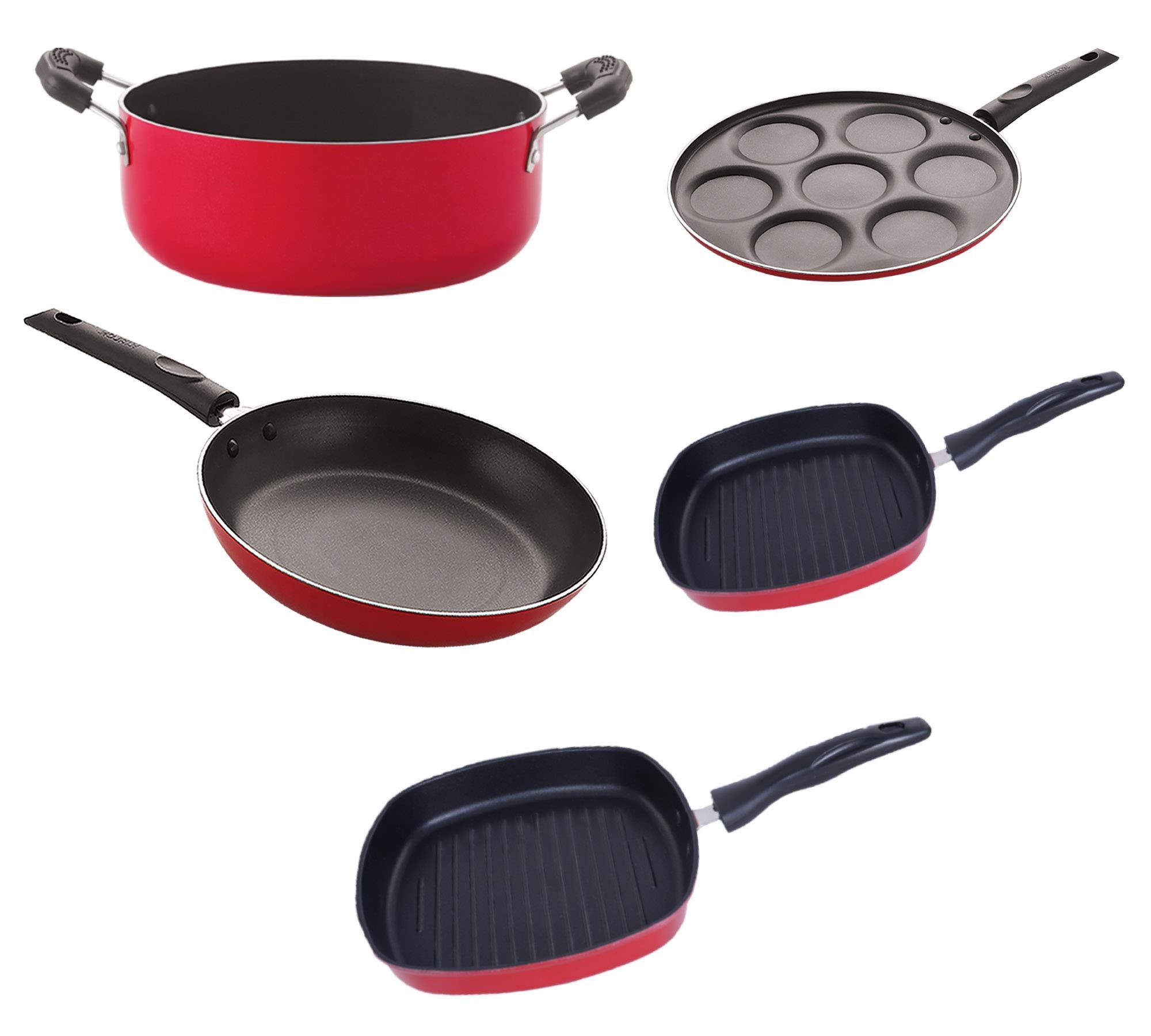 Nirlon Kitchenware Non Stick Aluminium Cookware Gift Set Of5 Pieces (2.6Mm_Up(7)_Gp(22.5)_Gp(24)_Cass22_Tp24)