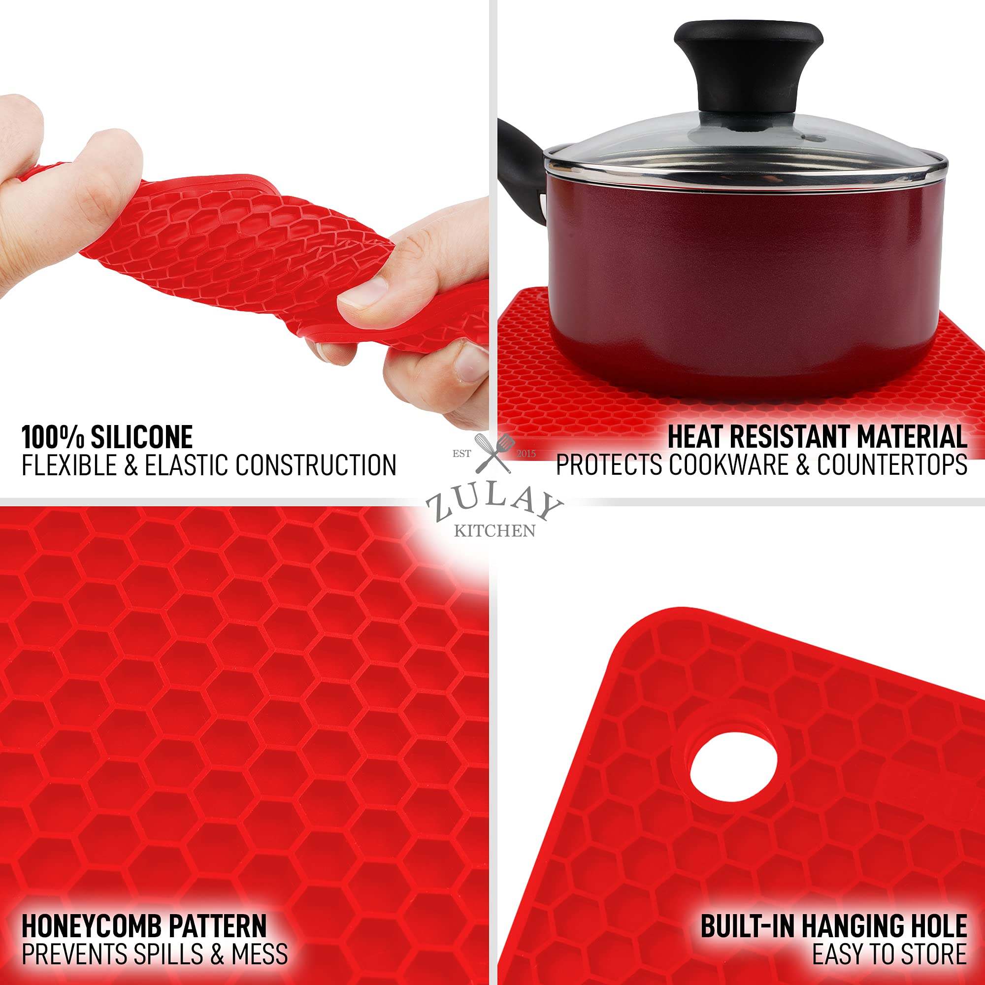 Zulay 4 Pack Silicone Trivet Mat Set - 7   X7    Silicone Pot Holders For Kitchen & Table - Non Slip Silicone Hot Pad & Coasters